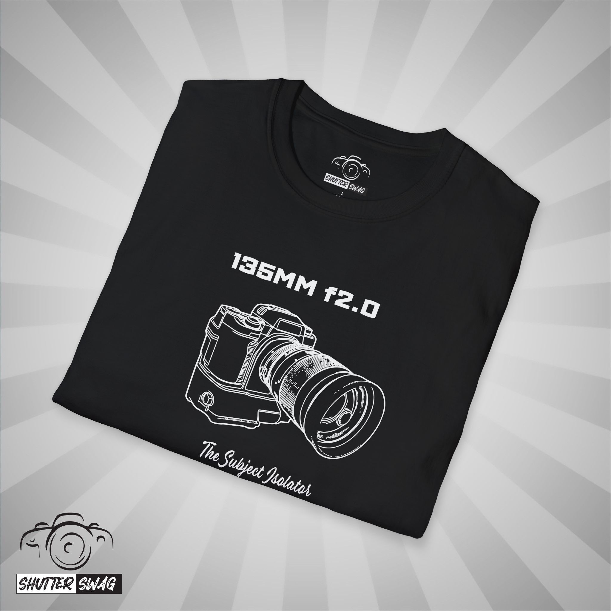 15930867036592556887_2048_custom.jpeg Shutter Swag Designs 135mm f2.0 Camera Lens Photographer T-shirt, black