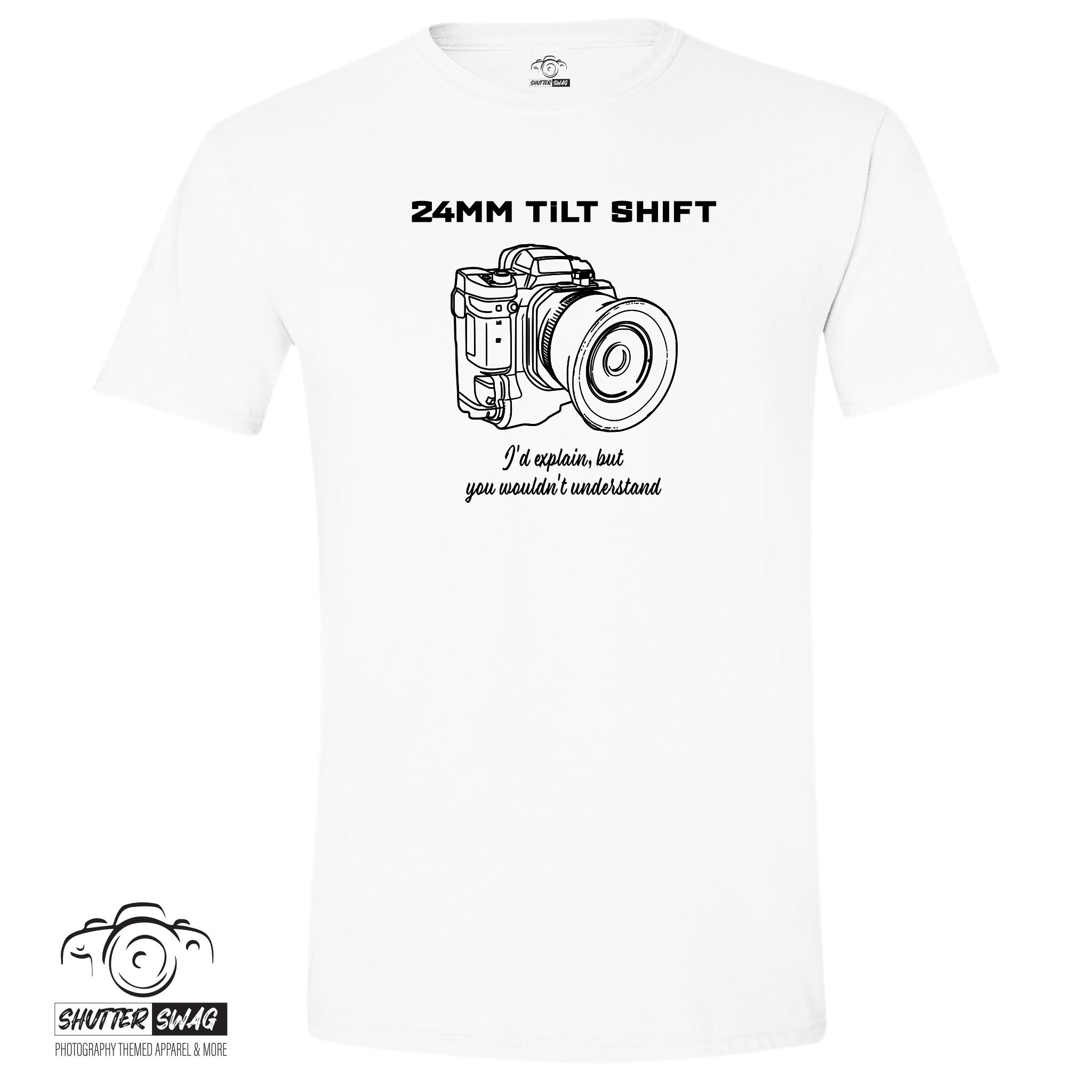 Shutter Swag Designs 2mm Tilt Shift Camera Lens T-shirt, White