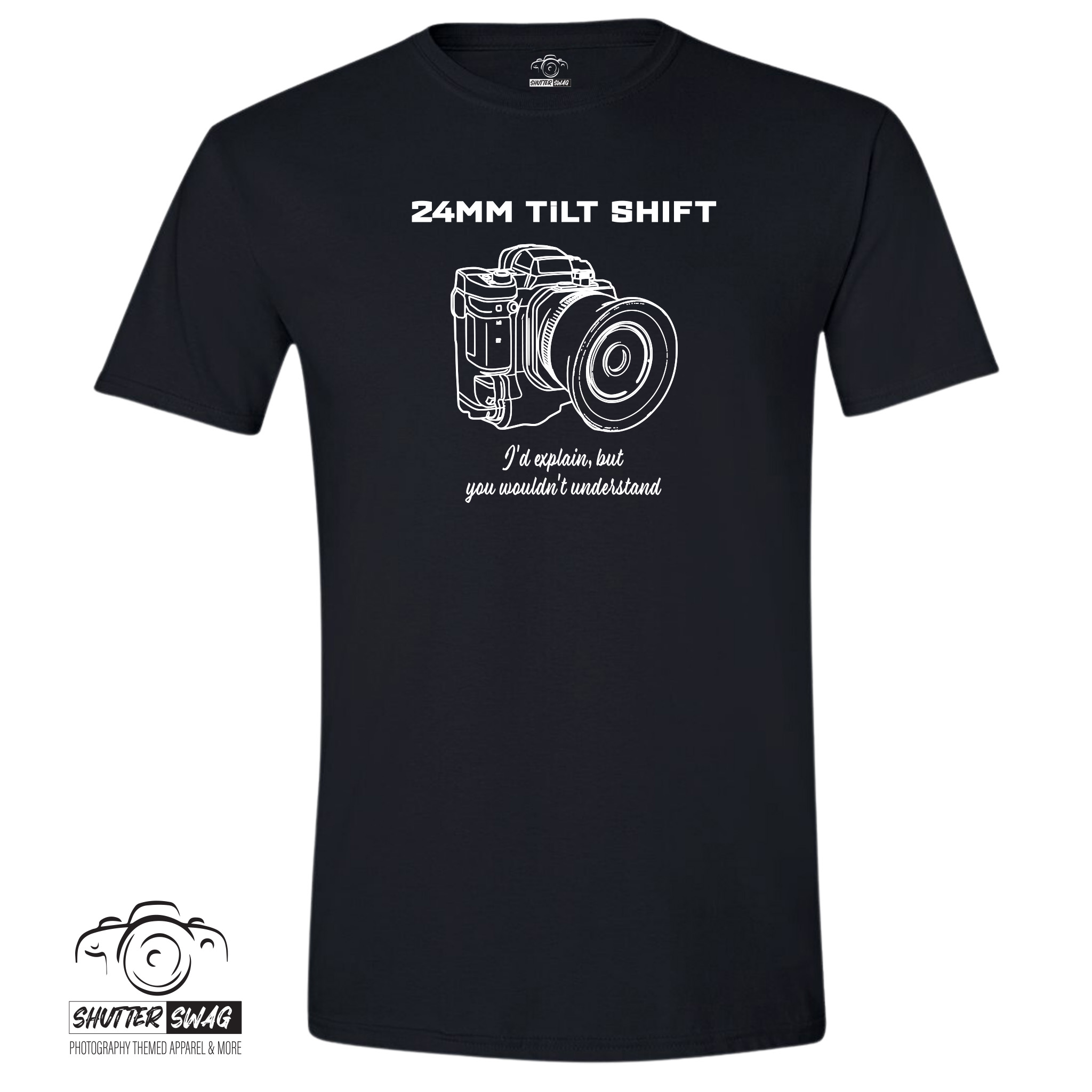 Shutter Swag Designs 2mm Tilt Shift Camera Lens T-shirt, black
