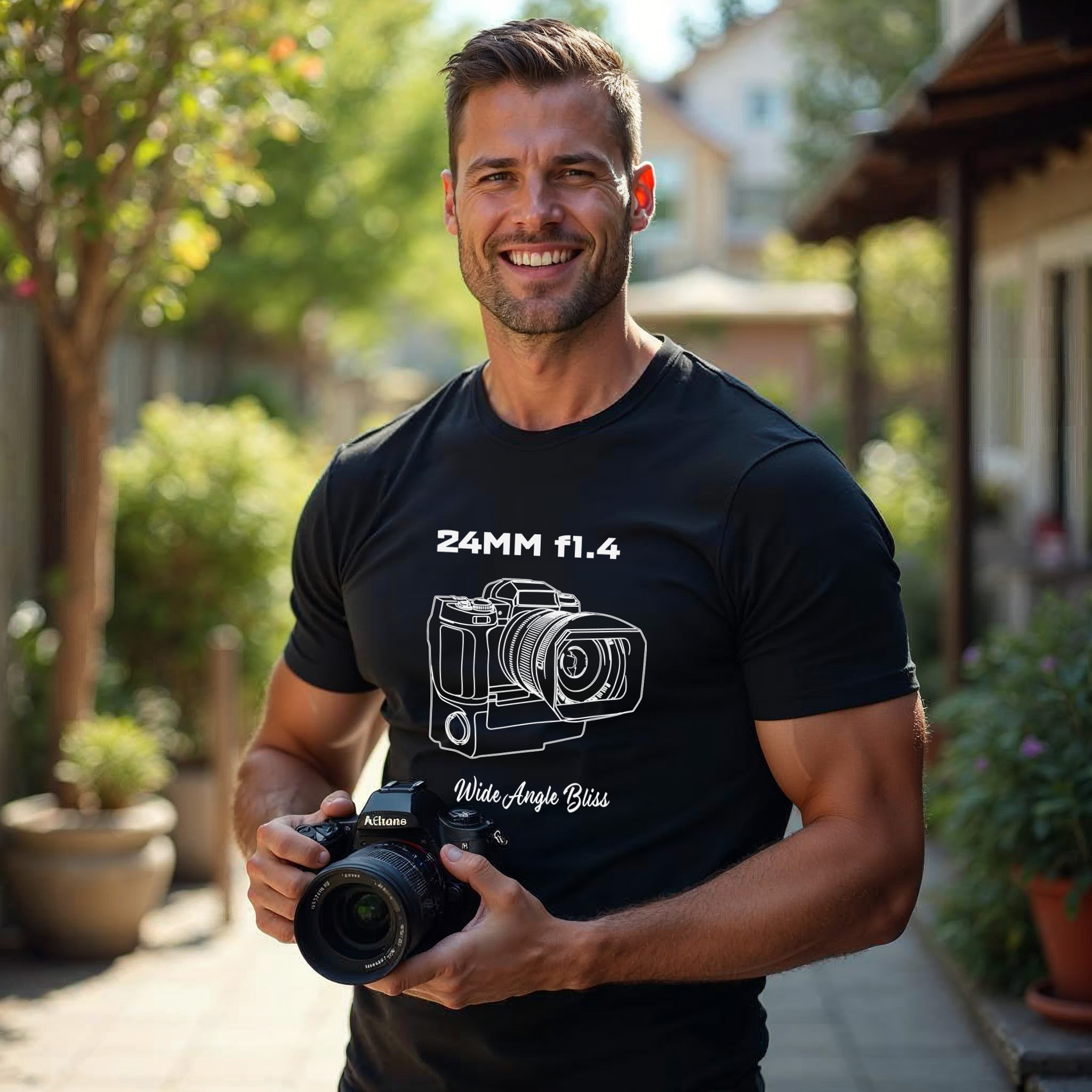 Shutter Swag Designs 24mm f1.4 Camera Lens T-Shirt, black