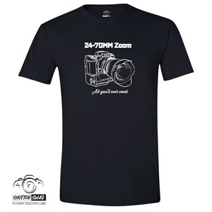 Shutter Swag Designs 24-70mm Zoom Camera Lens T-Shirt, black