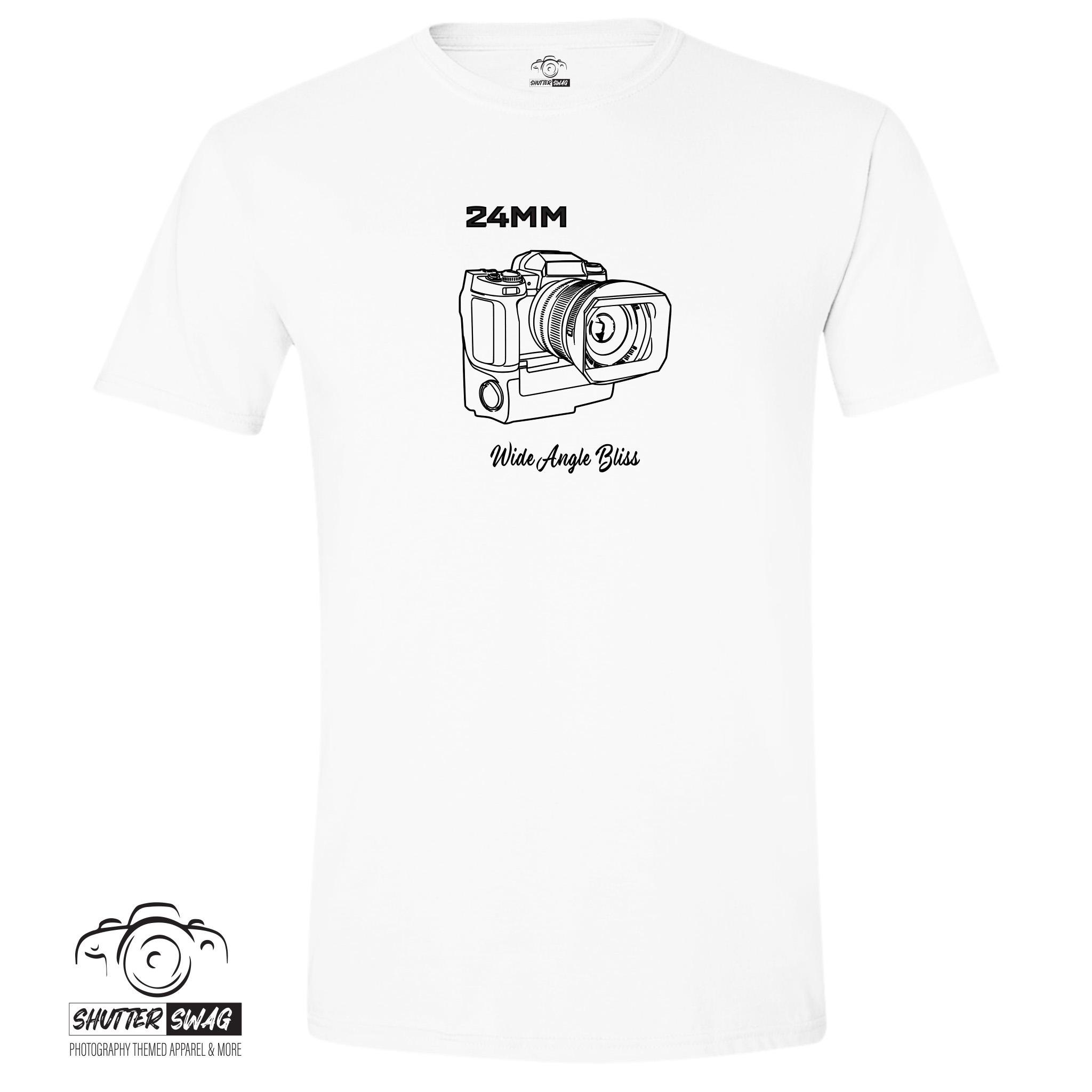 Shutter Swag Designs 24mm Camera Lens T-Shirt, white