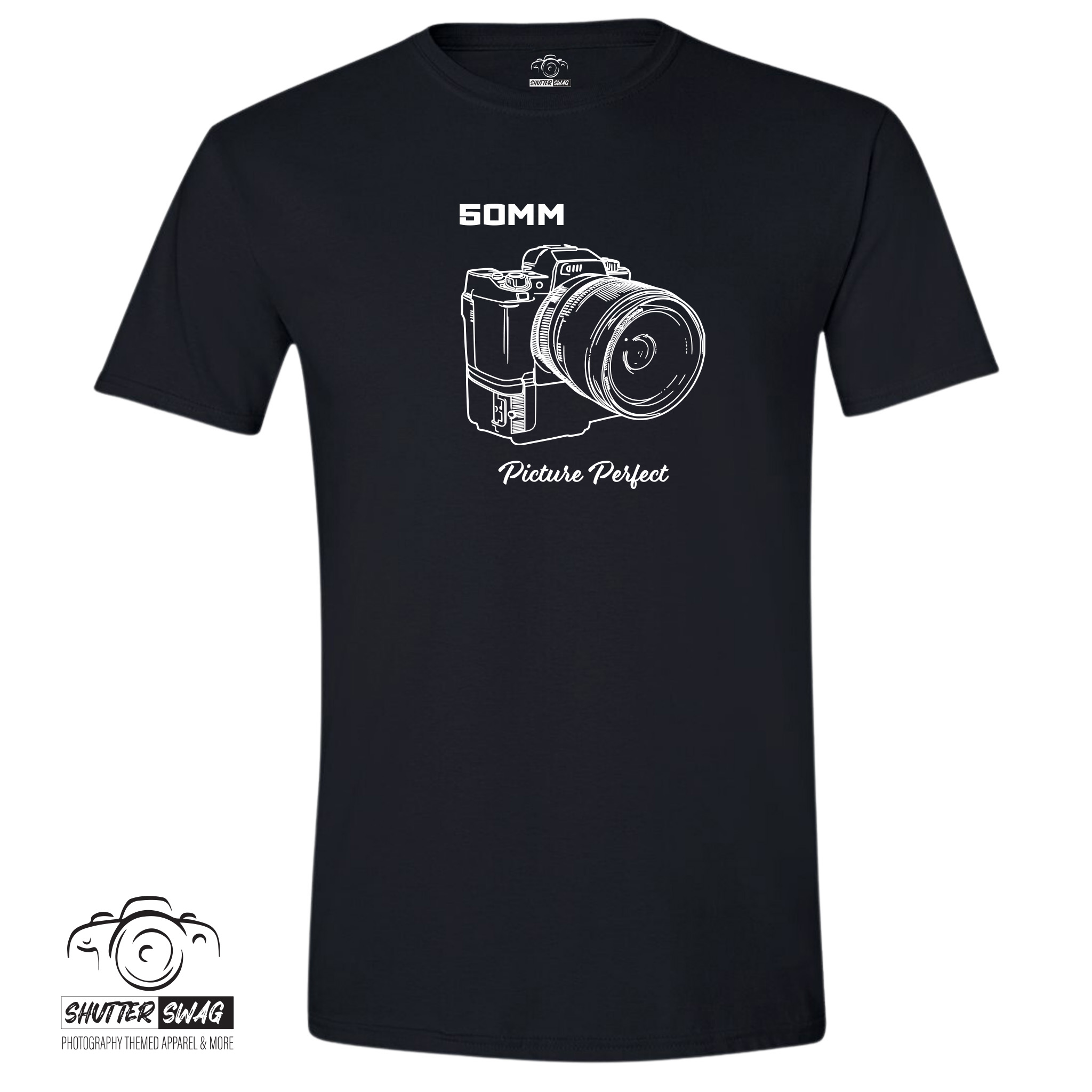 20250623201748-1f0506f2-1729-6bb0-ba0d-82e4aeb03da4.jpg Shutter Swag Designs 50mm Camera Lens T-Shirt, black