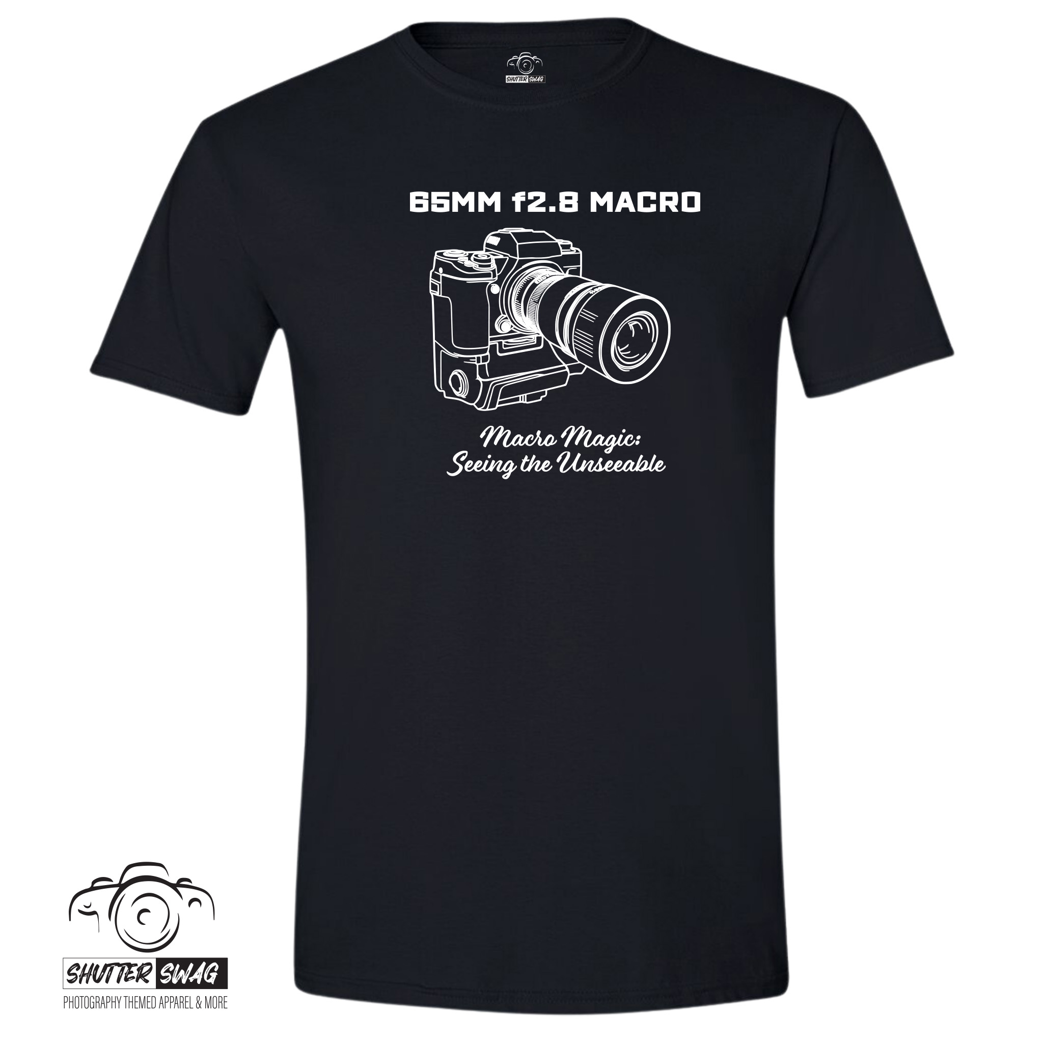 Shutter Swag Designs 65 f2.8 Macro Magic T-shirt, Black