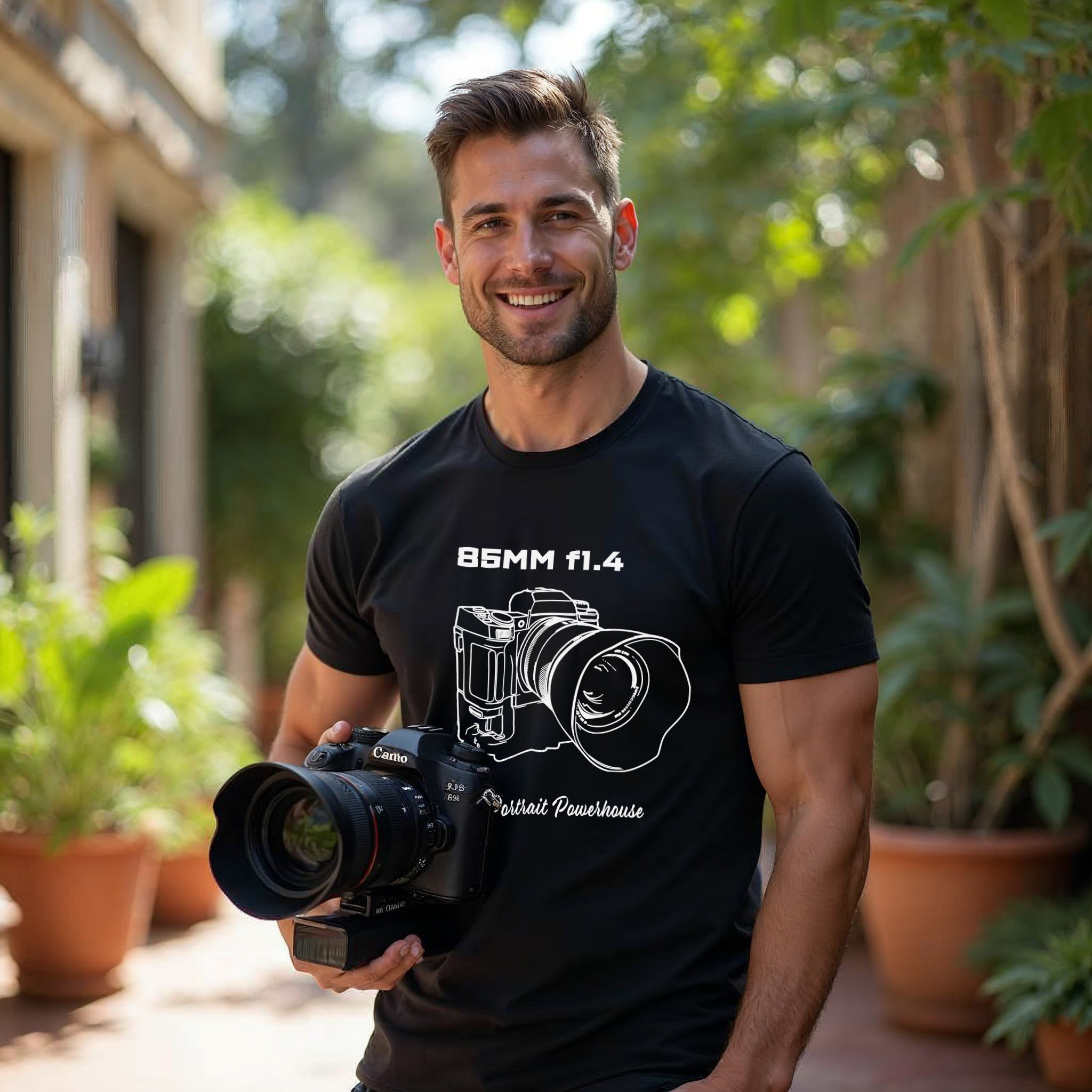 Shutter Swag Designs 85mm f1.4 Camera Lens Photographer T-shirt, Black