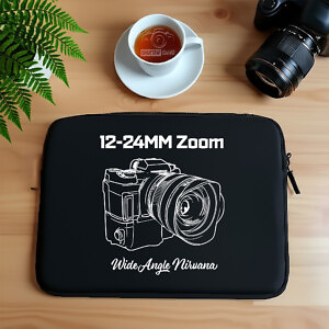 Shutter Swag Designs photography theme laptop sleeve 12-24mm Zoom lens design