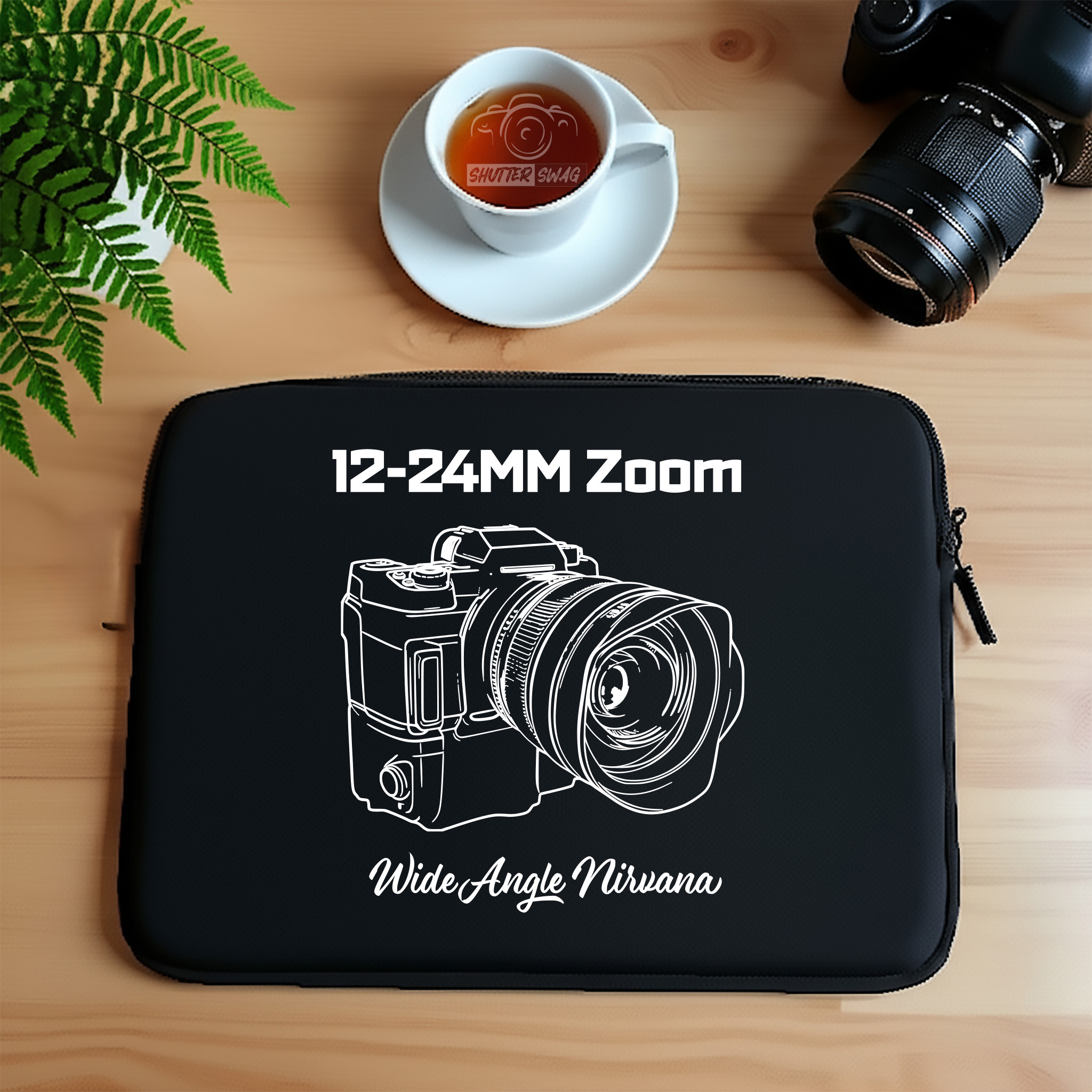 Shutter Swag Designs photography theme laptop sleeve 12-24mm Zoom lens design
