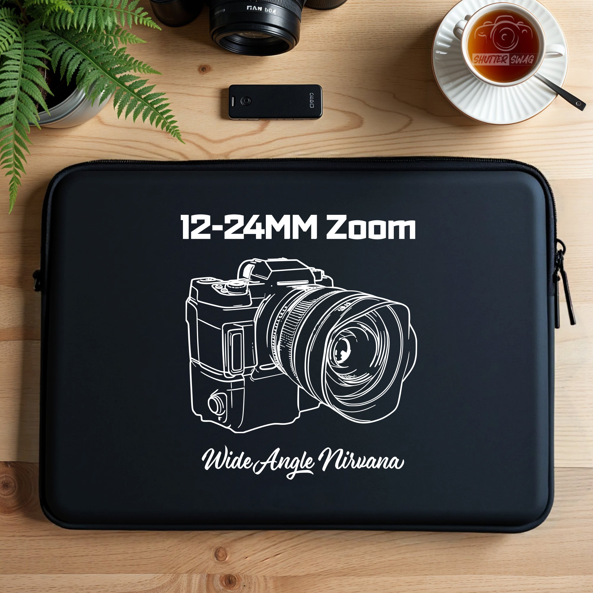 Shutter Swag Designs photography theme laptop sleeve 12-24mm Zoom lens design