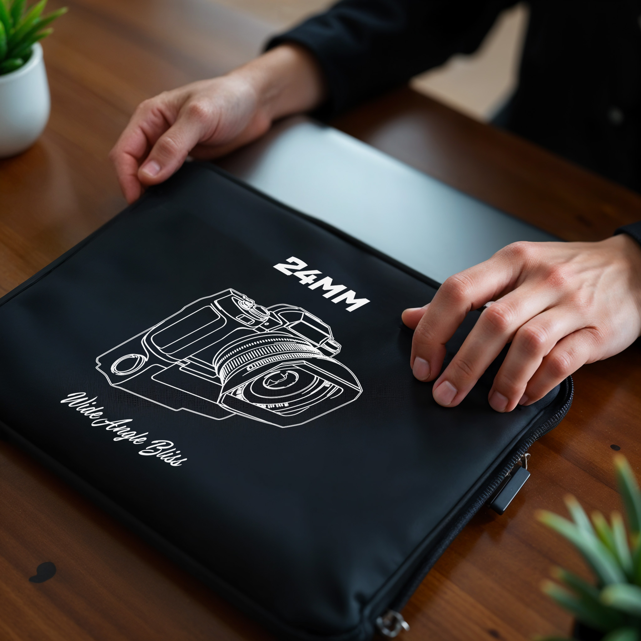Shutter Swag Designs photography theme laptop sleeve 24mm lens design