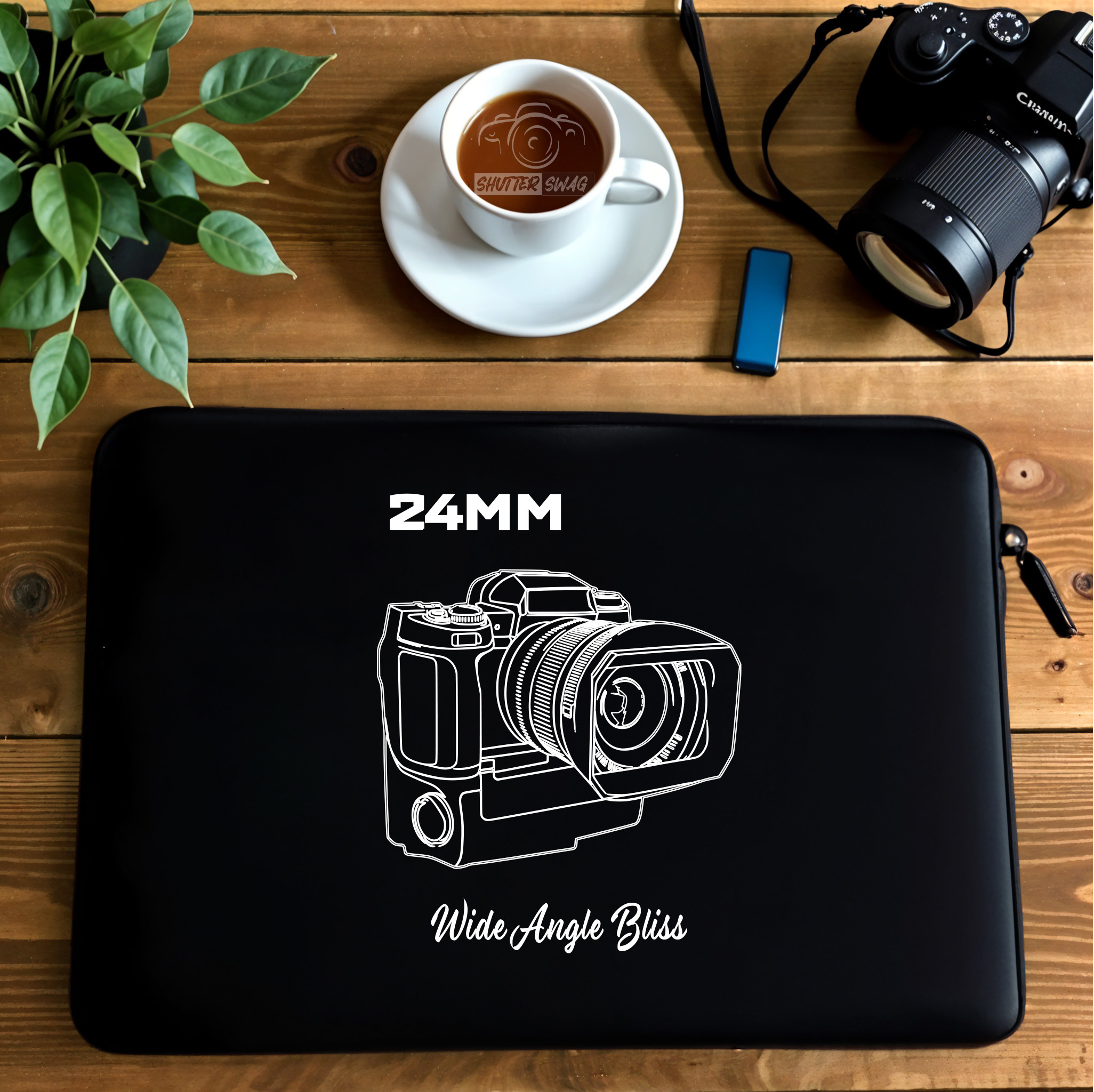 Shutter Swag Designs photography theme laptop sleeve 24mm lens design