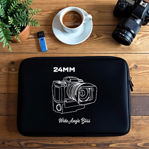 Shutter Swag Designs photography theme laptop sleeve 24mm lens design