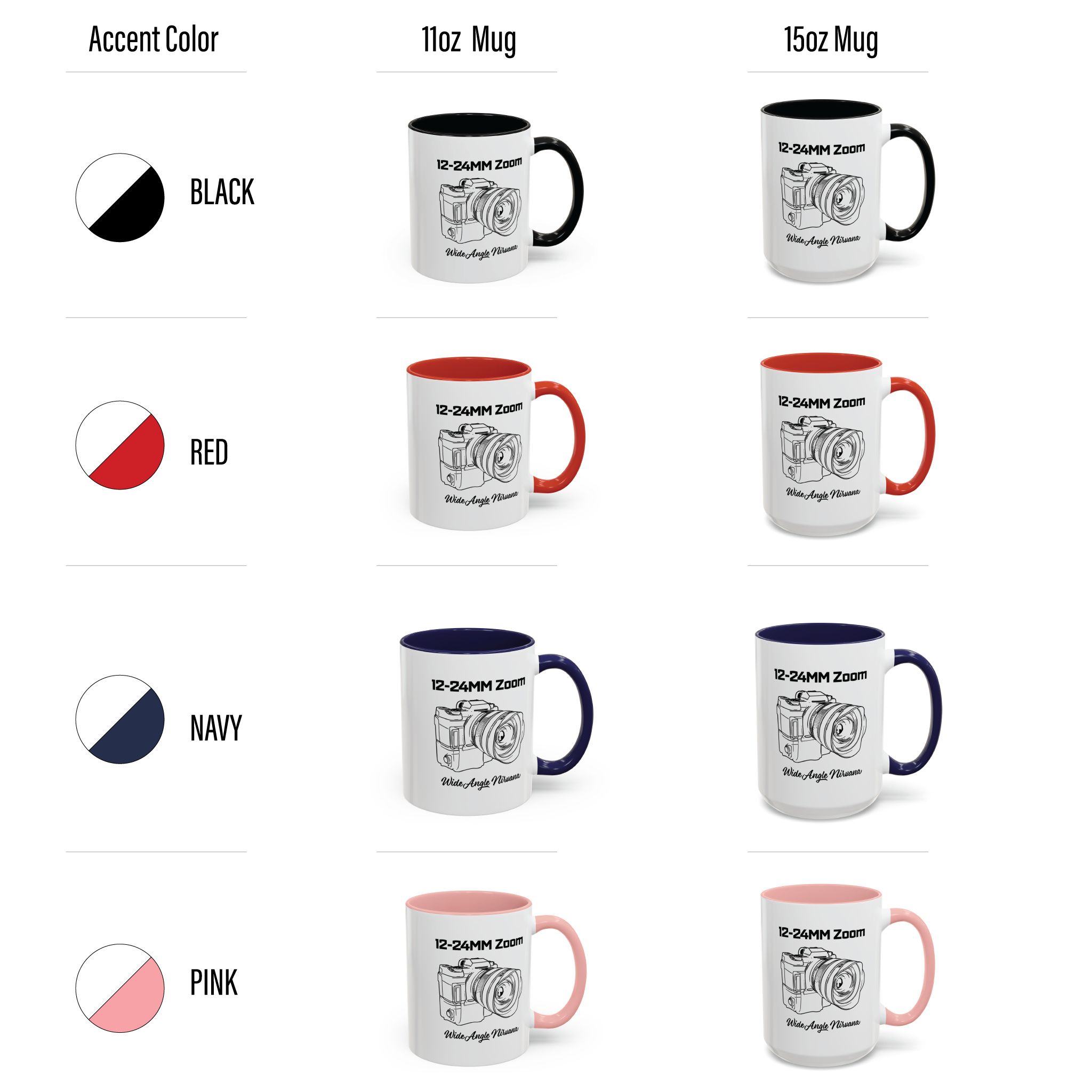 Shutter Swag Designs 12-24mm Zoom camera Lens Accent Mug color options