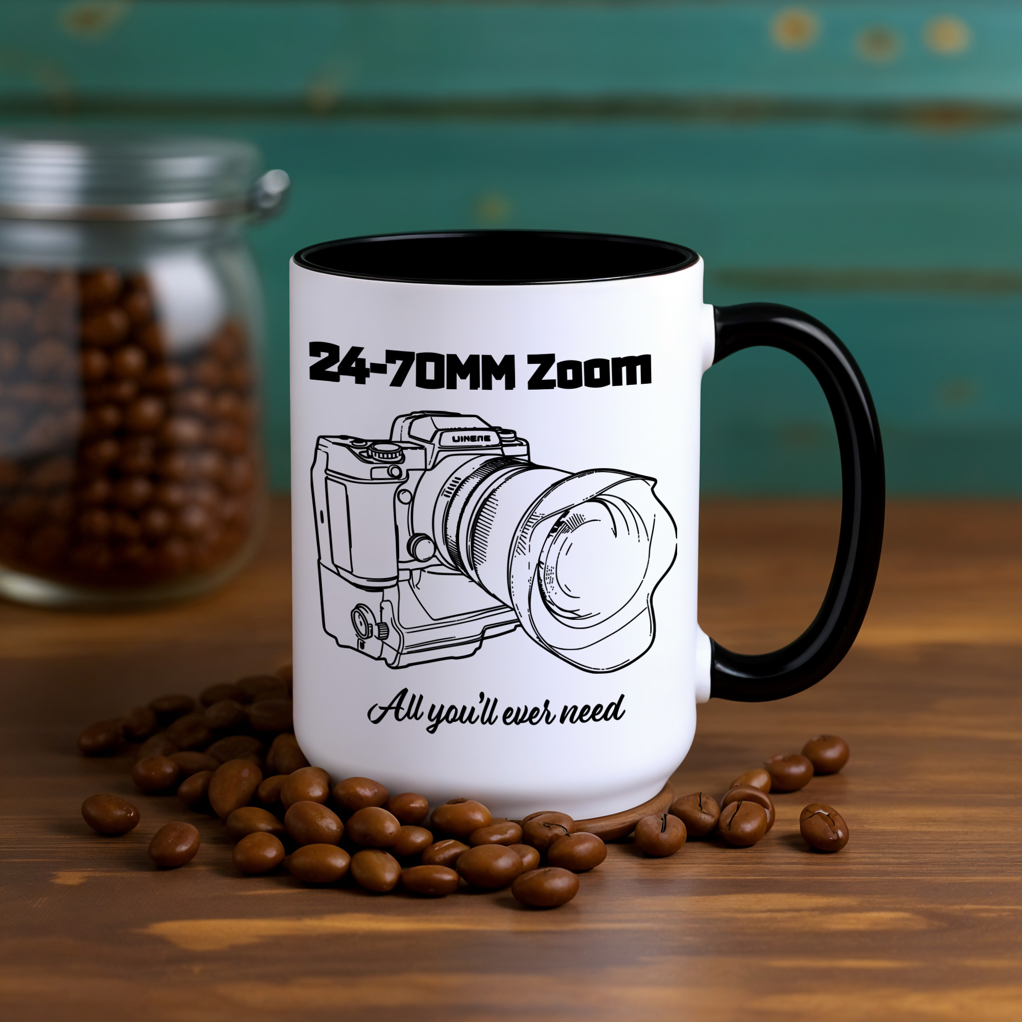 Shutter Swag Designs 24-70mm Zoom Camera Lens design on 15oz 2-tone accent mug black