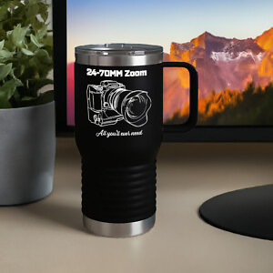 Shutter Swag Designs 24-70MM Zoom Camera Lens Photography 20oz Insulated Travel Mug black