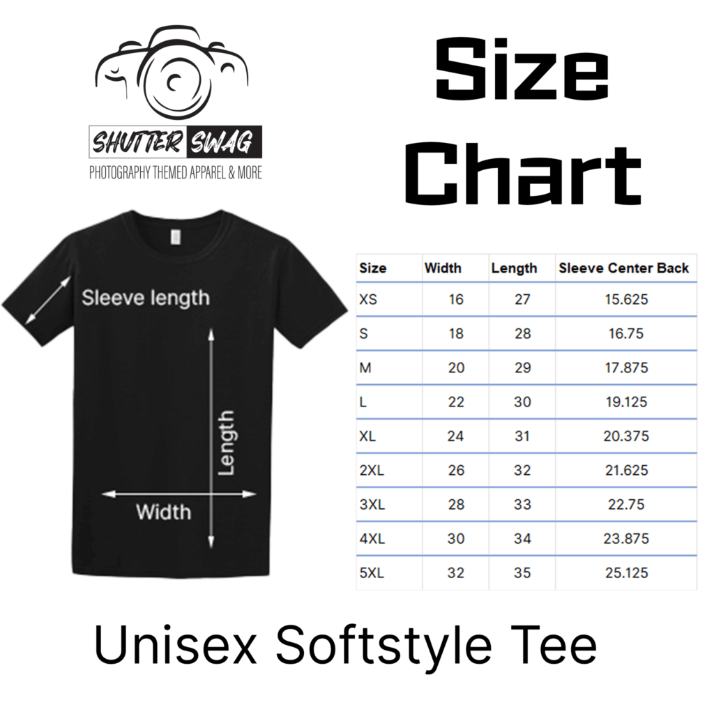 Shutter Swag Designs Softstyle T-shirt Size Chart