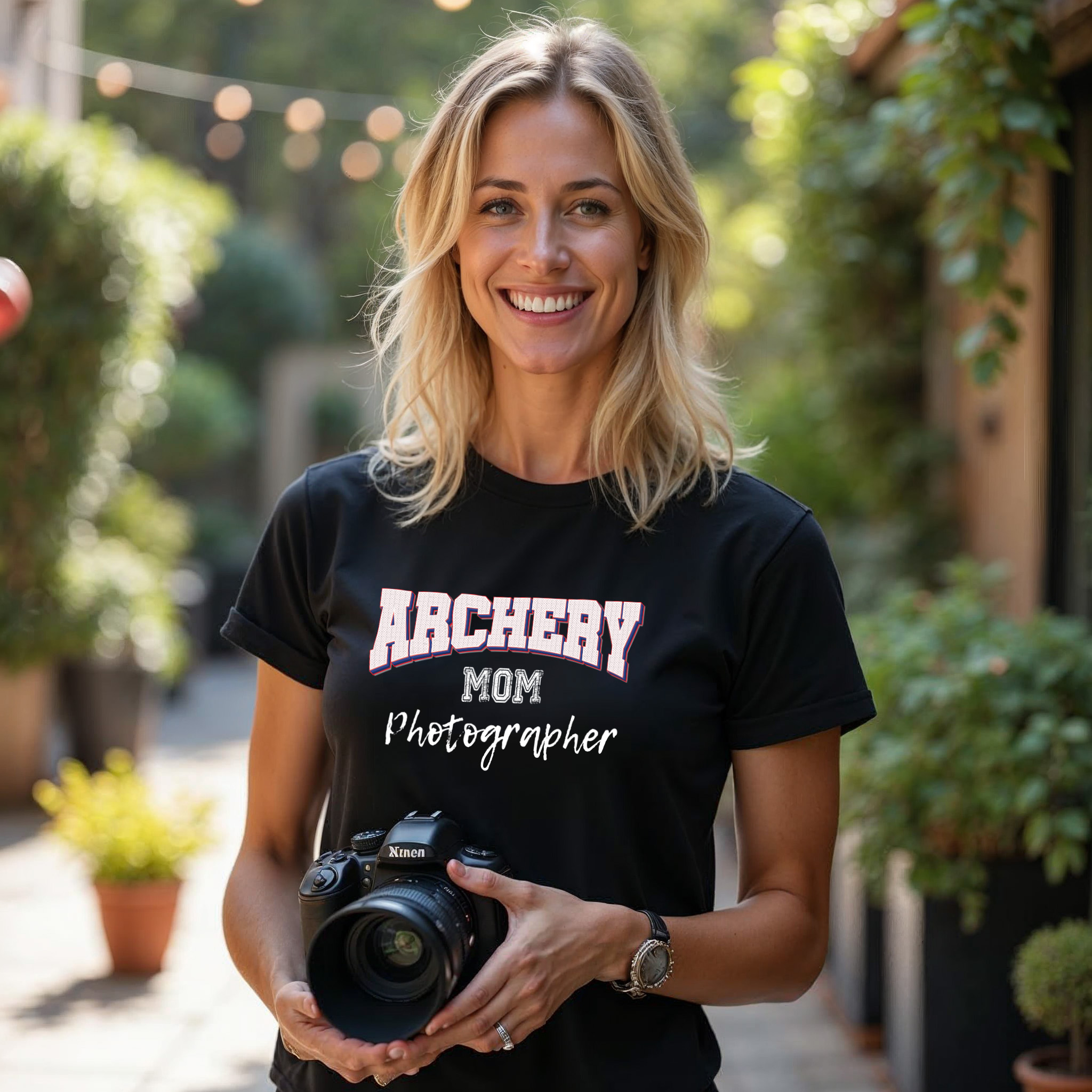 Archery Mom Photographer Cotton T-Shirt - Image 1