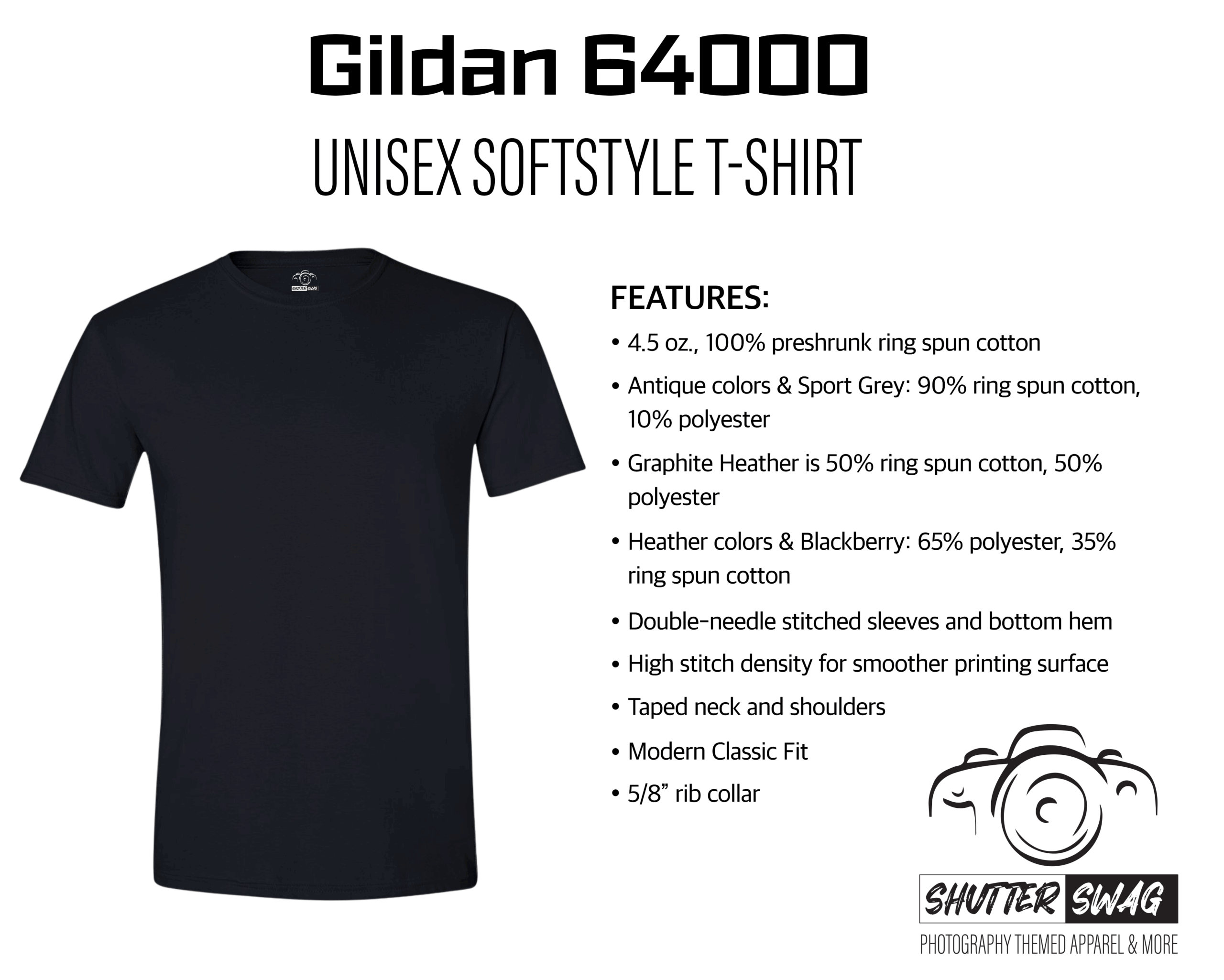 Shutter Swag Designs Gildan 6400 Softstyle T-shirt Details