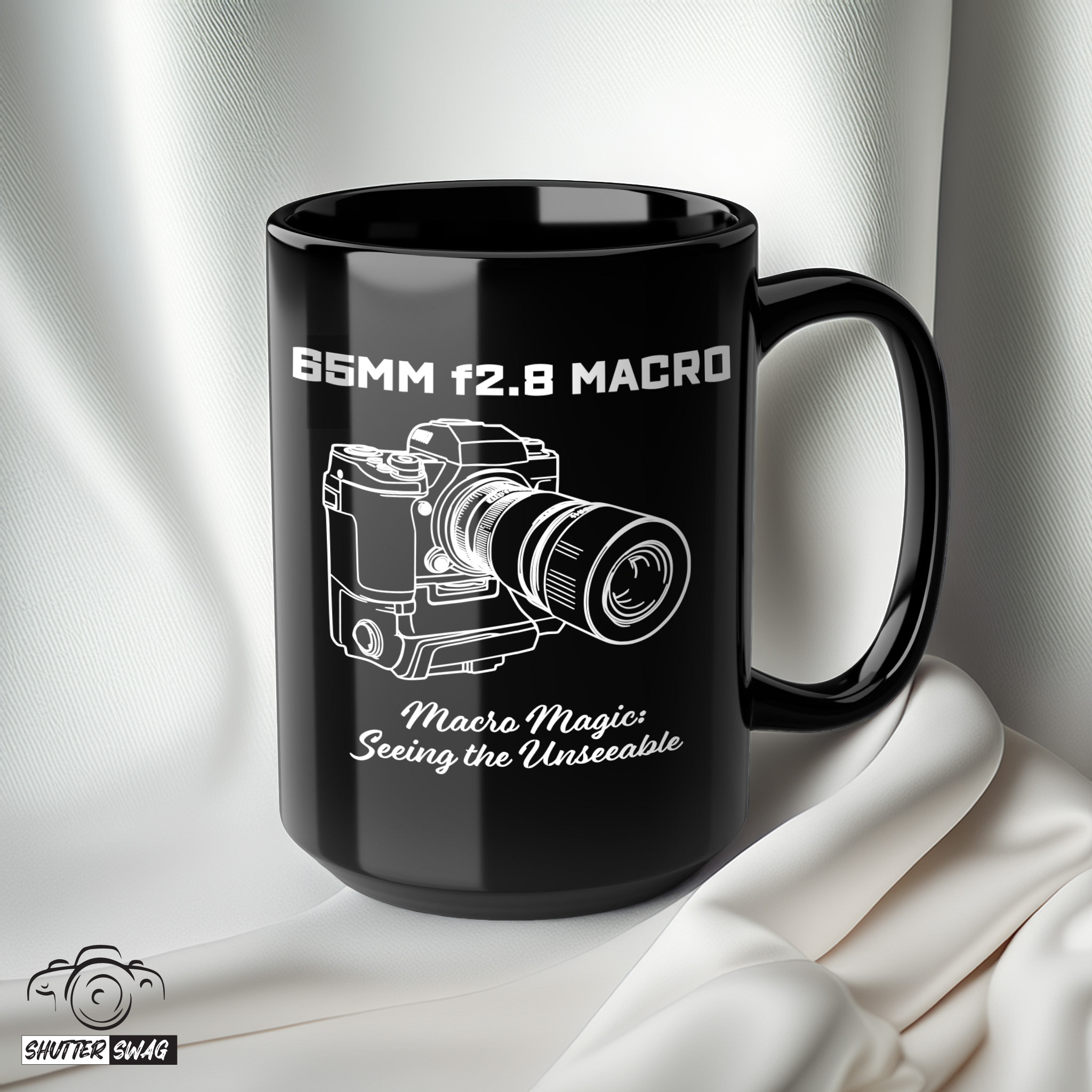 Shutter Swag Designs 65mm f2.8 Camera Lens Black Coffee Mug 15oz