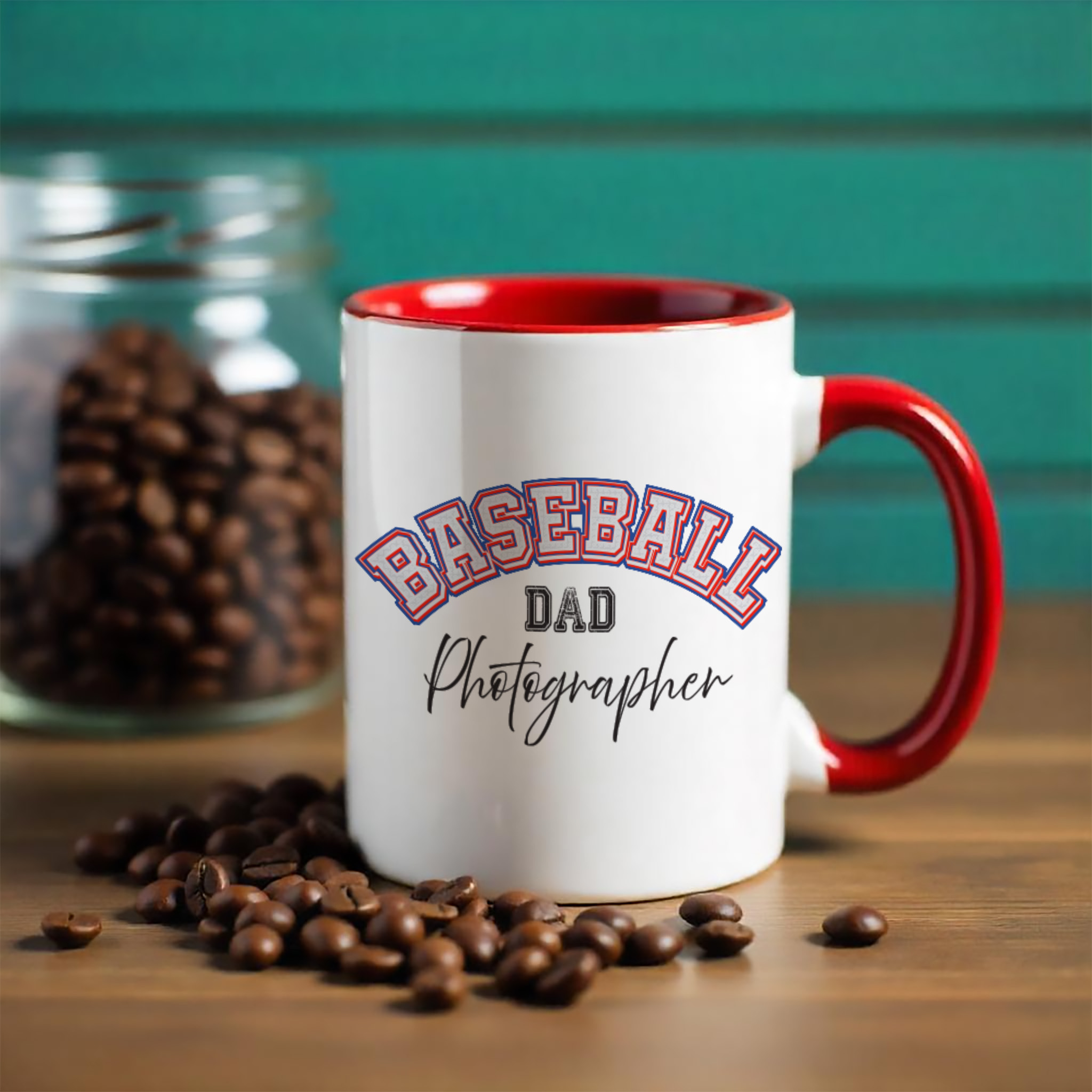 Shutter Swag Designs Baseball Dad Photographer 2-tone accent mug 11oz in Red