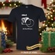 DSLR black t-shirt Christmas Perfect Photographer Gift Black t-shirt with a white DSLR camera technical line drawing and the words 'DSLR' above the camera and 'Old School Workhorse' below. The shirt is surrounded by wrapped gifts in a festive holiday atmosphere. Ribbon says 'Perfect Photographer Gift',