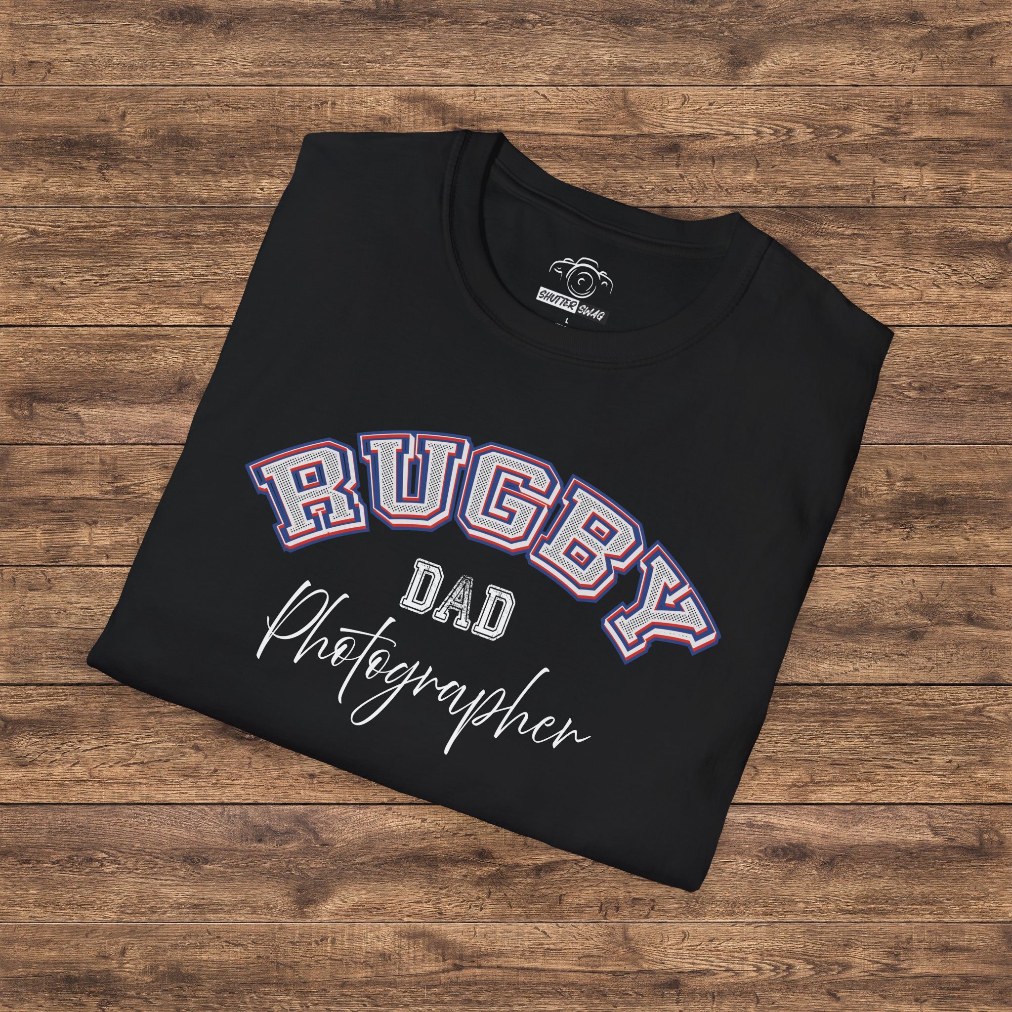 Shutter Swag Designs Rugby Dad Photographer Softstyle Cotton T-Shirt
