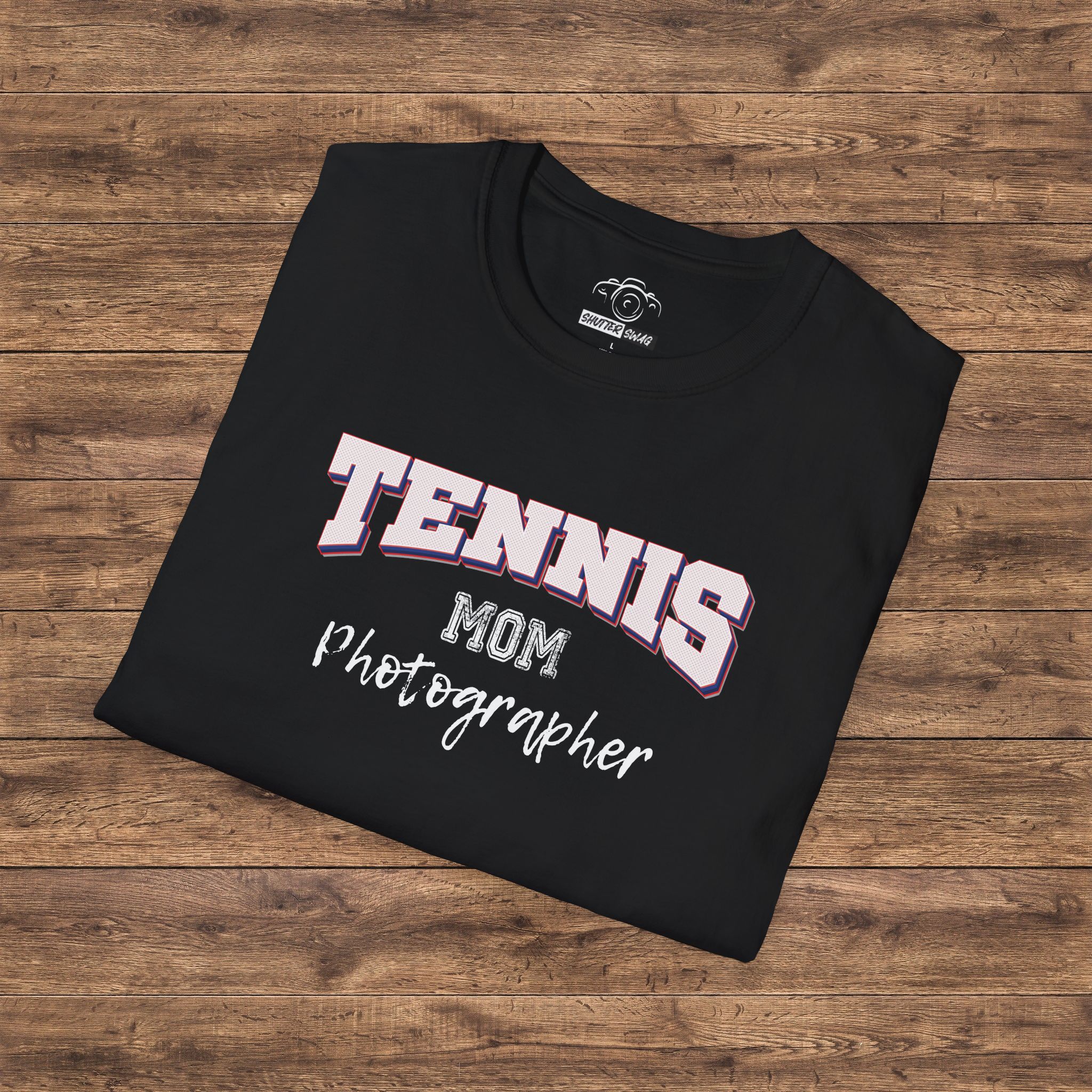 Shutter Swag Designs Tennis Mom Photographer Softstyle Cotton T-Shirt