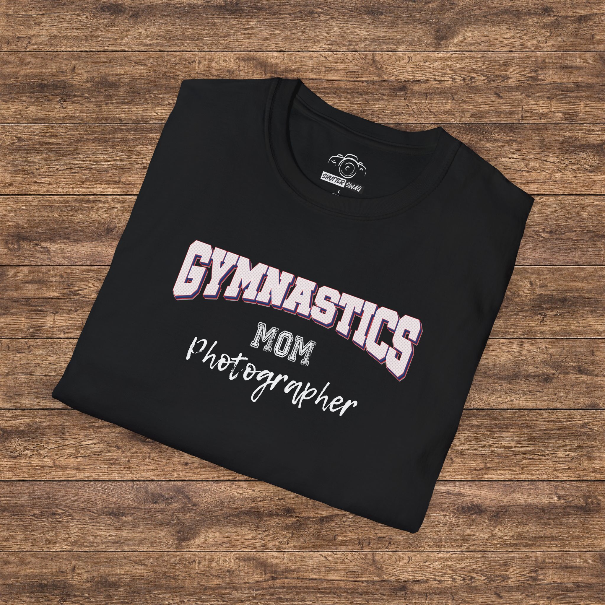 Shutter Swag Designs Gymnastics Mom Photographer Softstyle Cotton T-Shirt