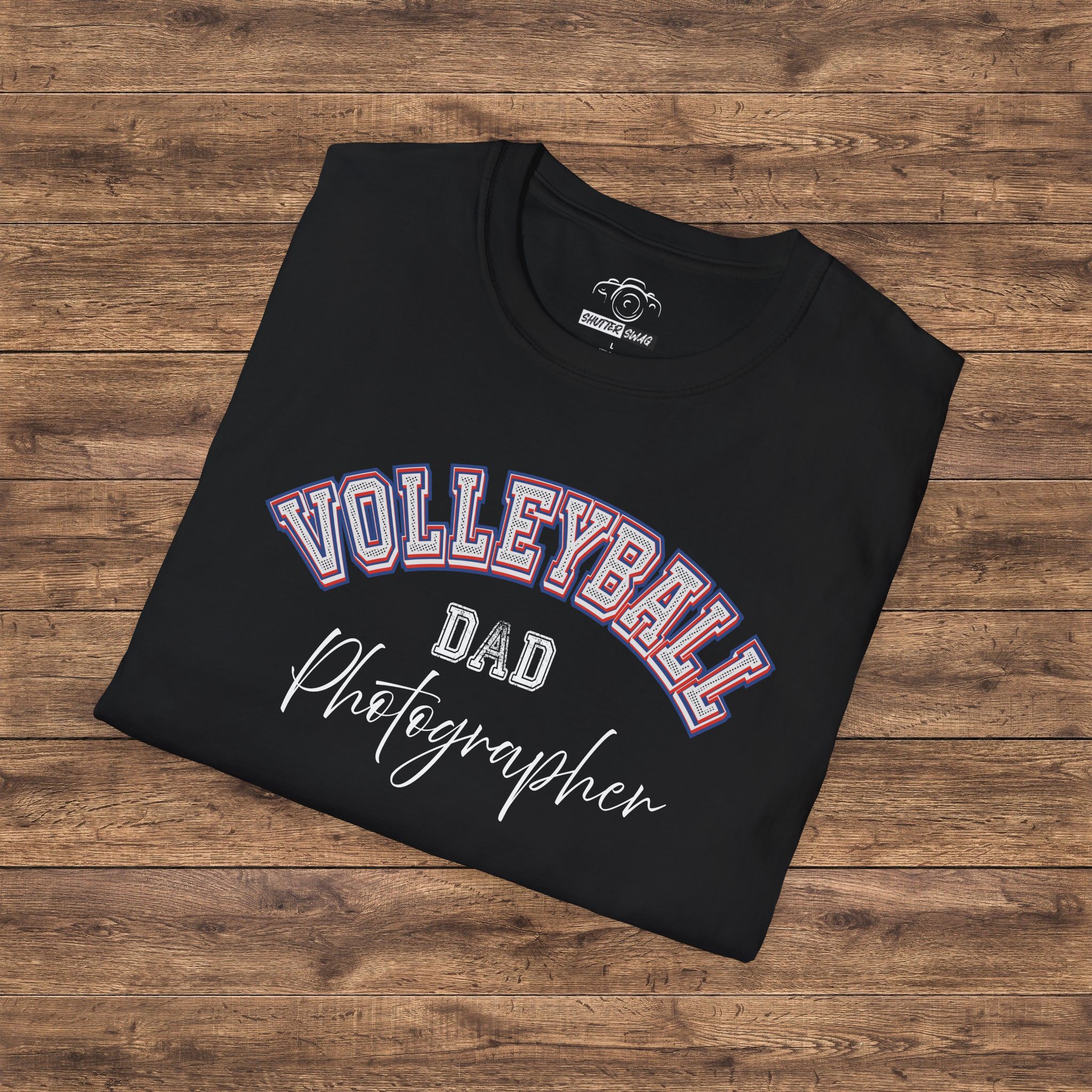 Shutter Swag Designs Volleyball Dad Photographer Softstyle Cotton T-Shirt