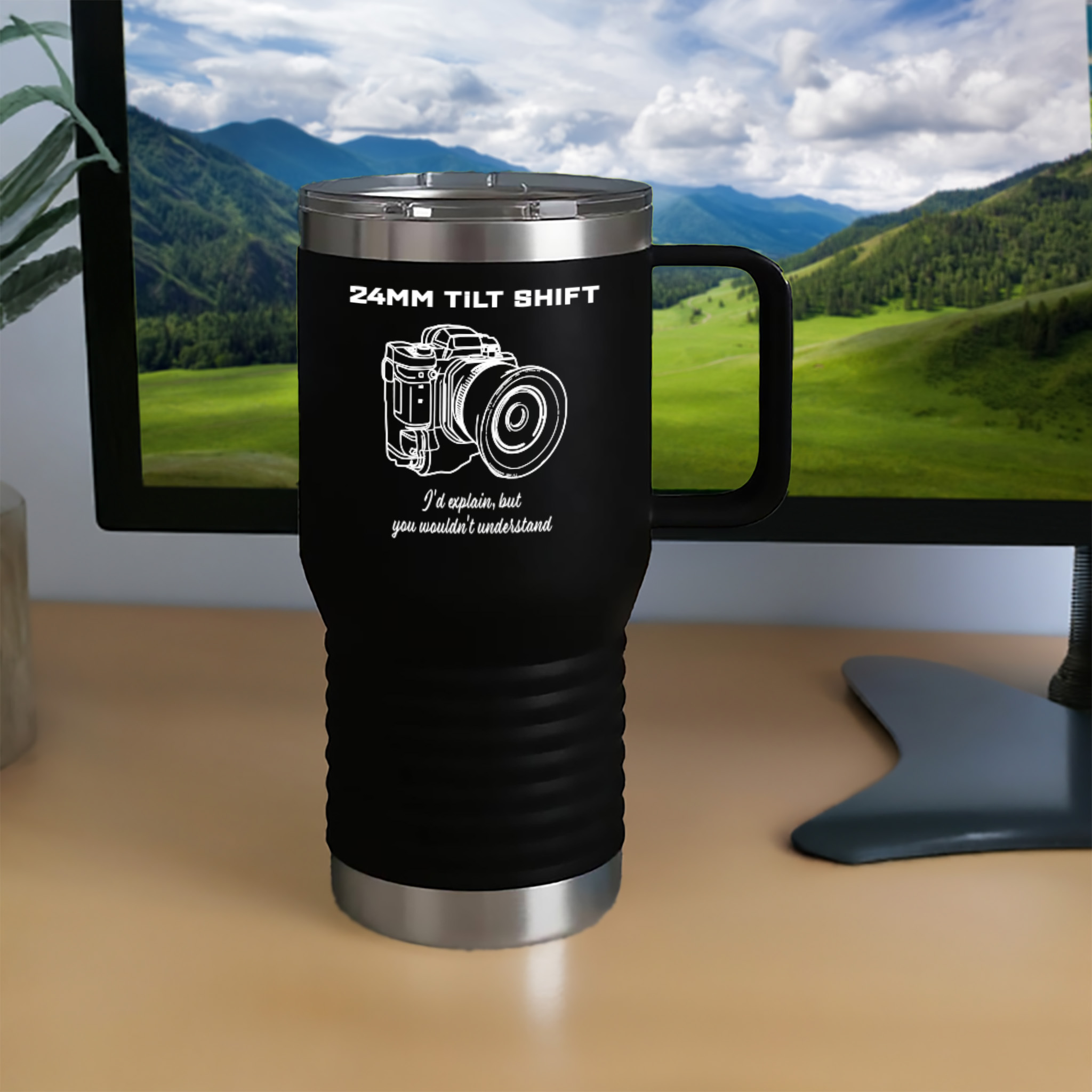 Shutter Swag Designs 24mm Tilt Shift Camera Lens Photography 20oz Insulated Travel Mug