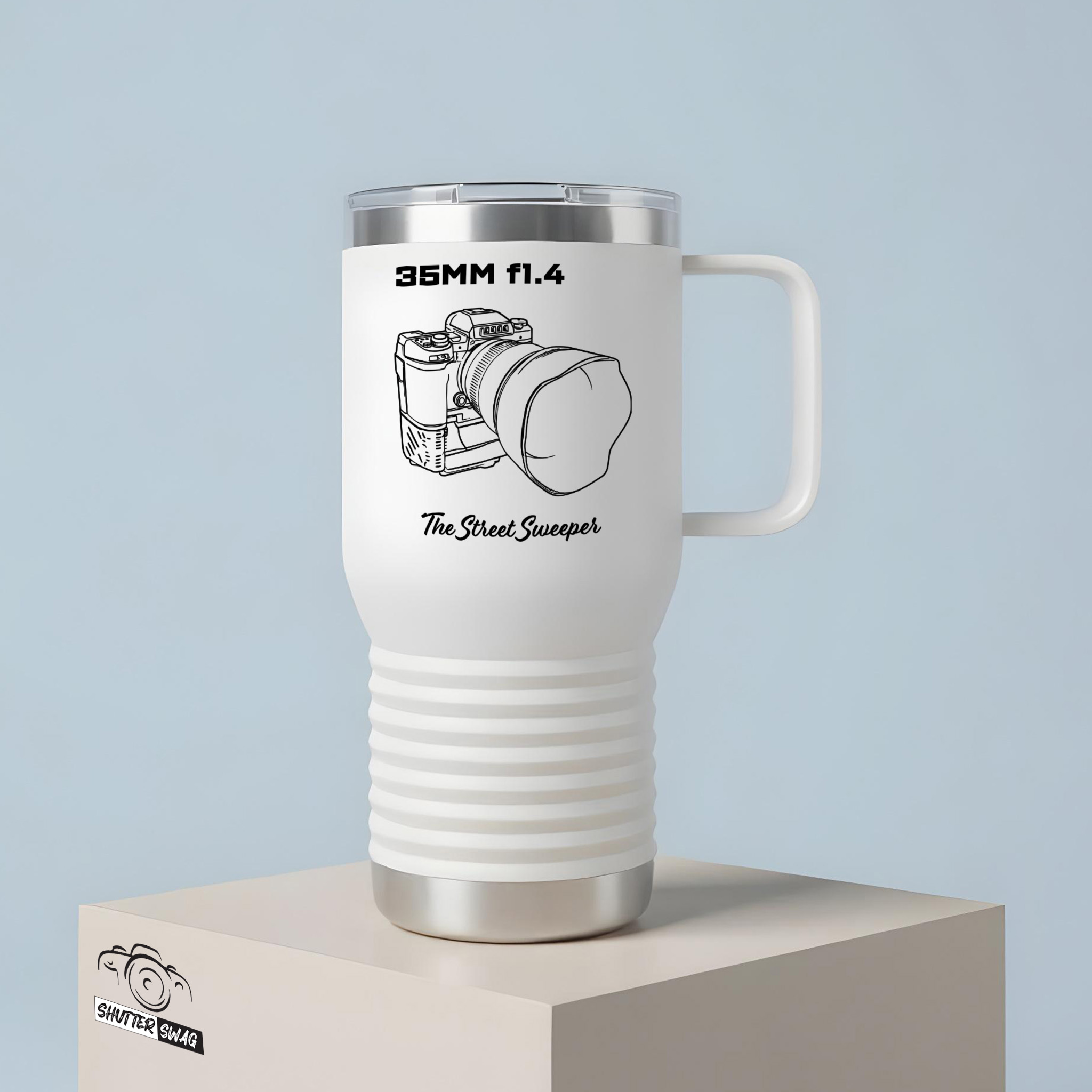 Shutter Swag Designs 35mm f1.4 Camera Lens Photography 20oz Insulated Travel Mug