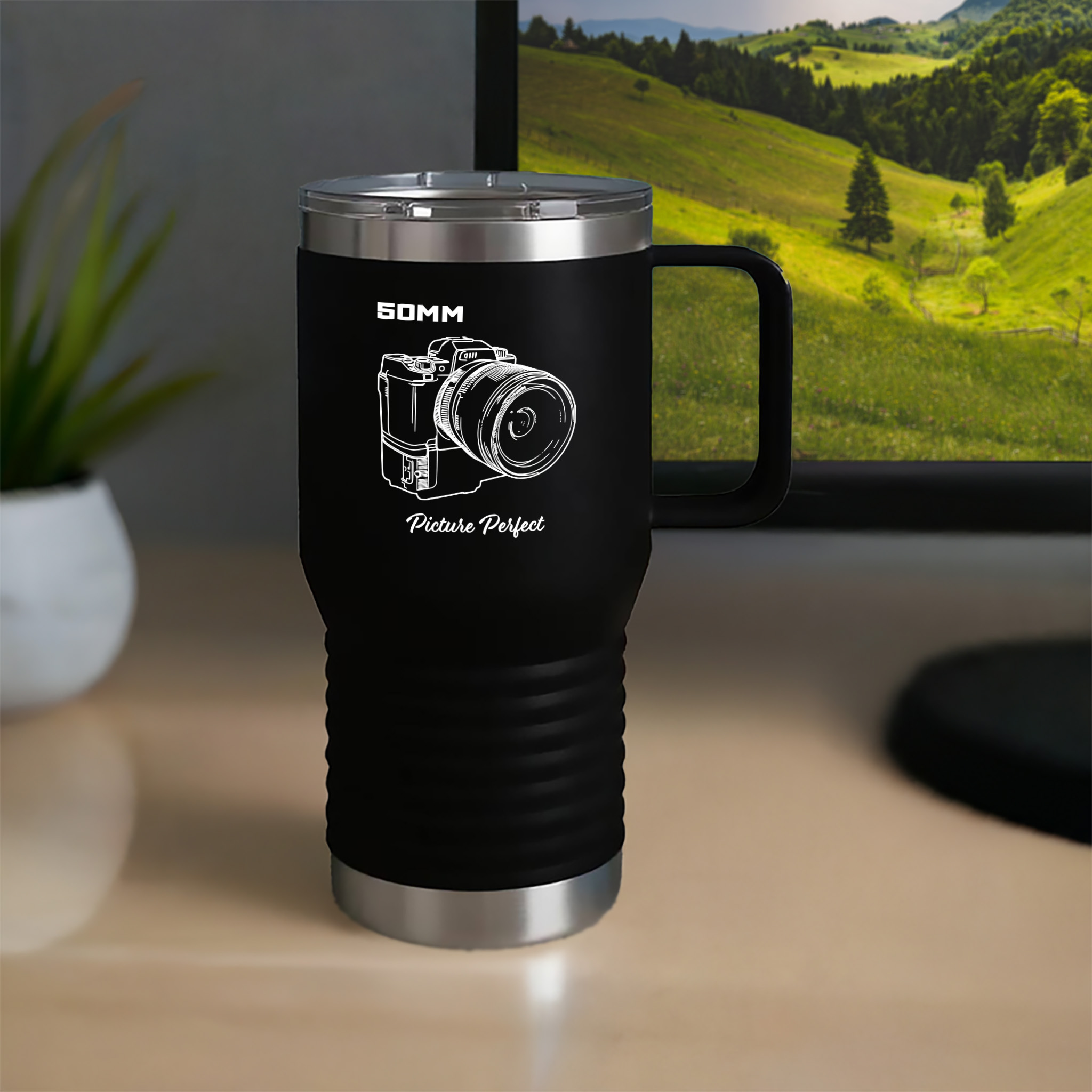 Shutter Swag Designs 50mm Camera Lens Photography 20oz Insulated Travel Mug