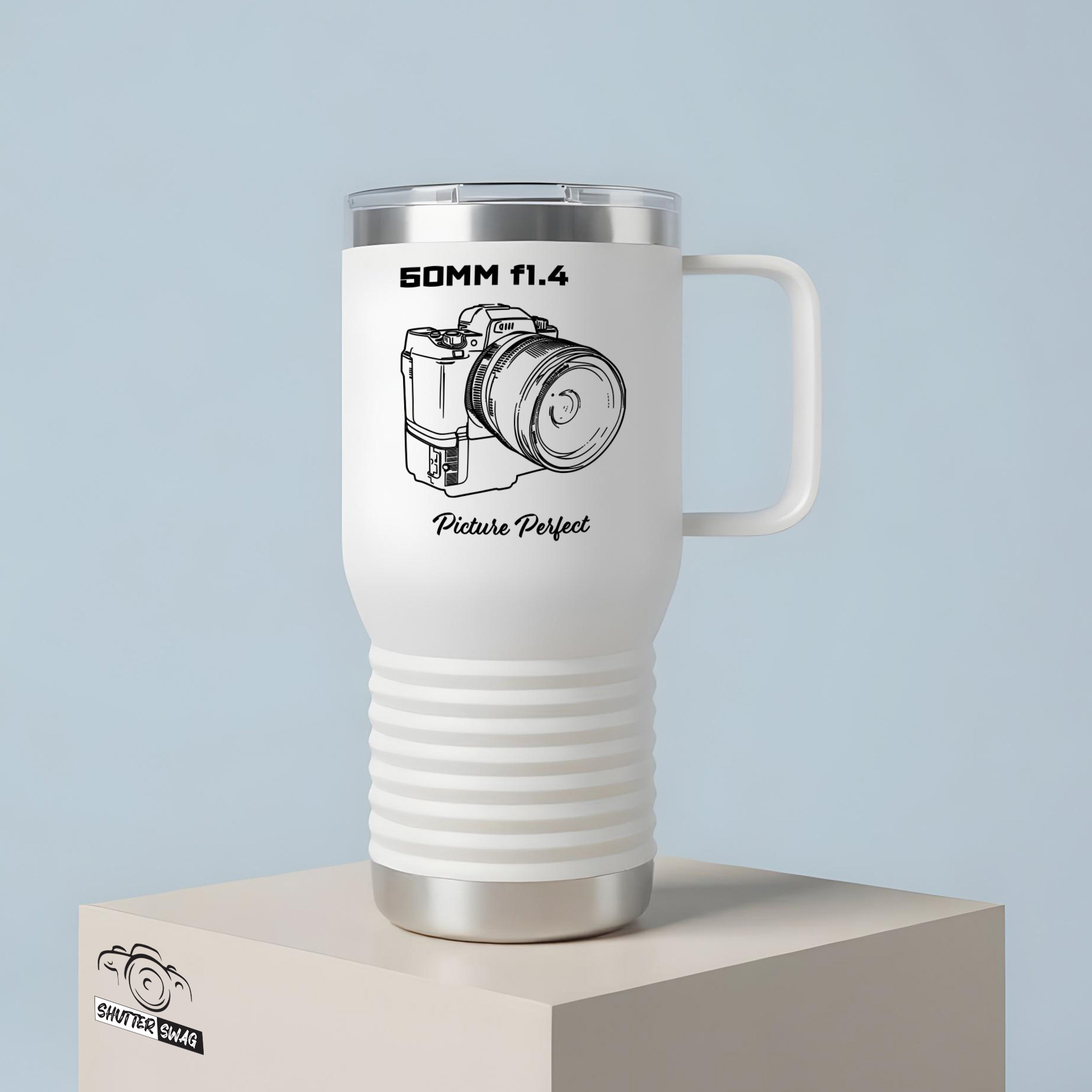 Shutter Swag Designs 50mm f1.4 Camera Lens Photography 20oz Insulated Travel Mug