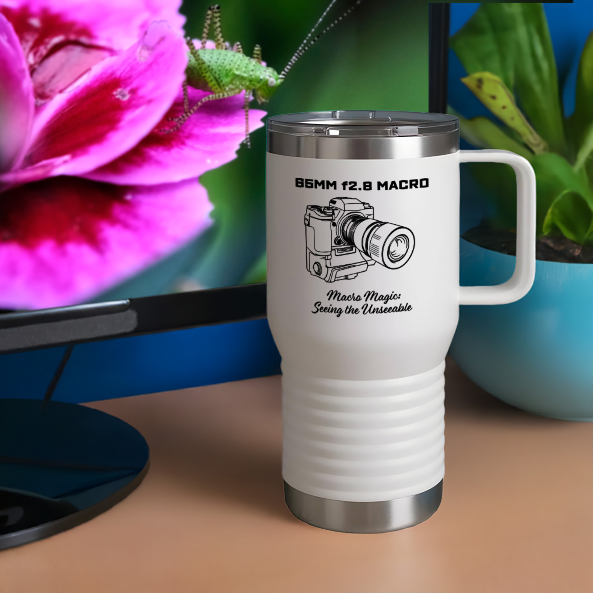 Shutter Swag Designs 65mm f2.8 Macro Camera Lens Insulated Travel Mug 20oz