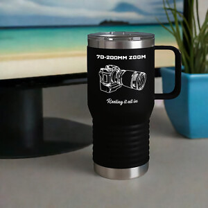 Shutter Swag Designs 70-200mm Camera Lens Photography Insulated Travel Mug 20oz Mug Black