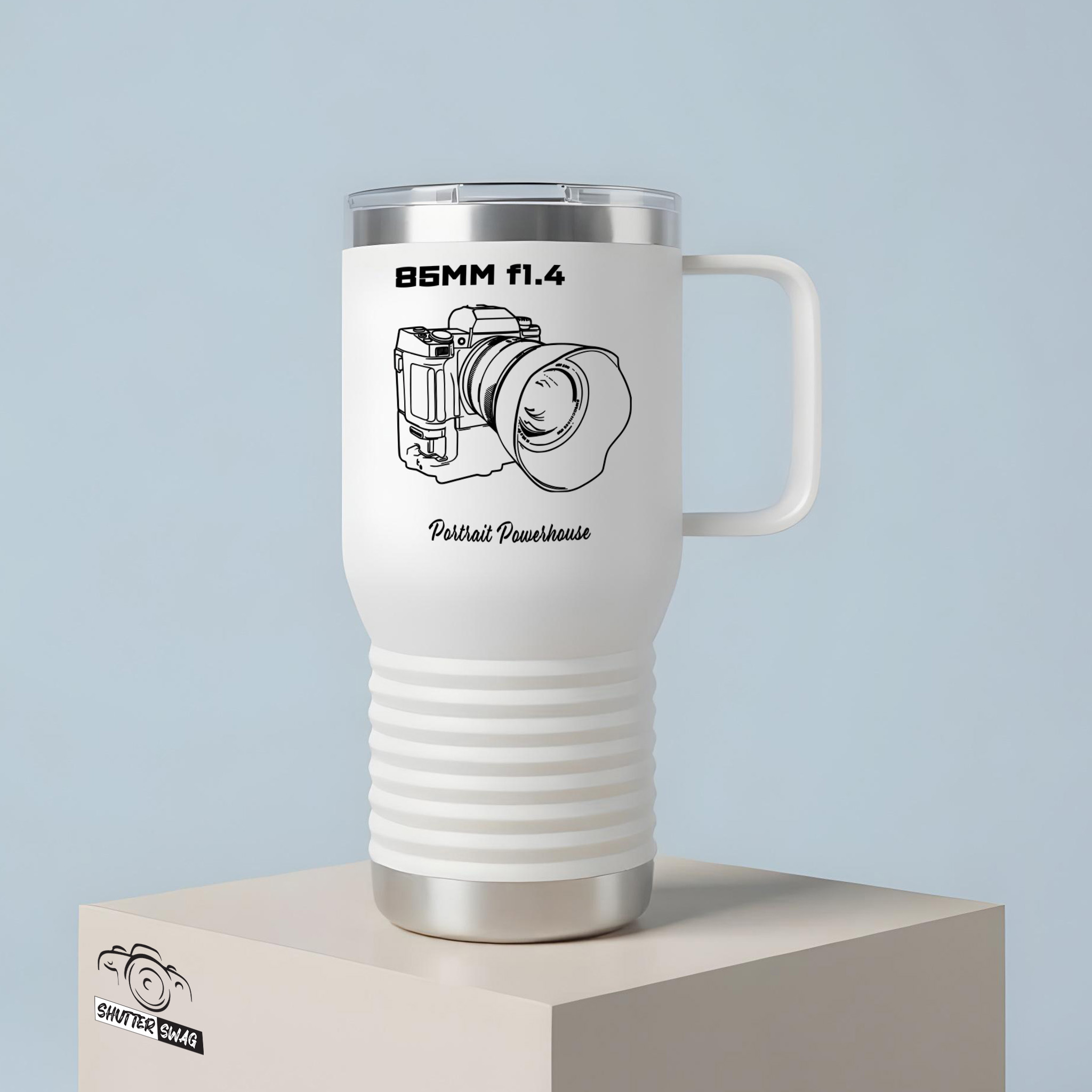 Shutter Swag Designs 85mm f1.4 Camera Lens Photography Insulated Travel Mug 20oz