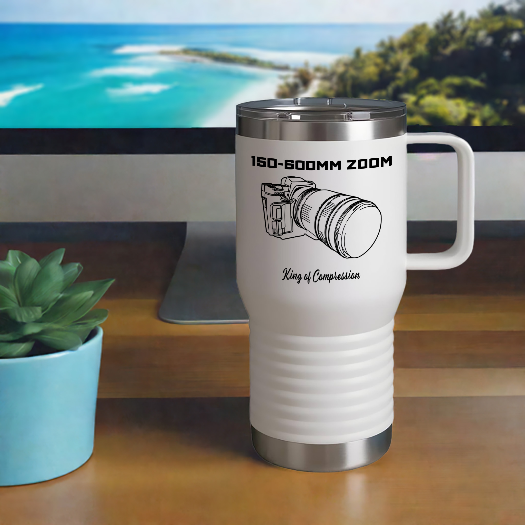 Shutter Swag Designs 150-600mm Camera Lens Photography Insulated Travel Mug 20oz White