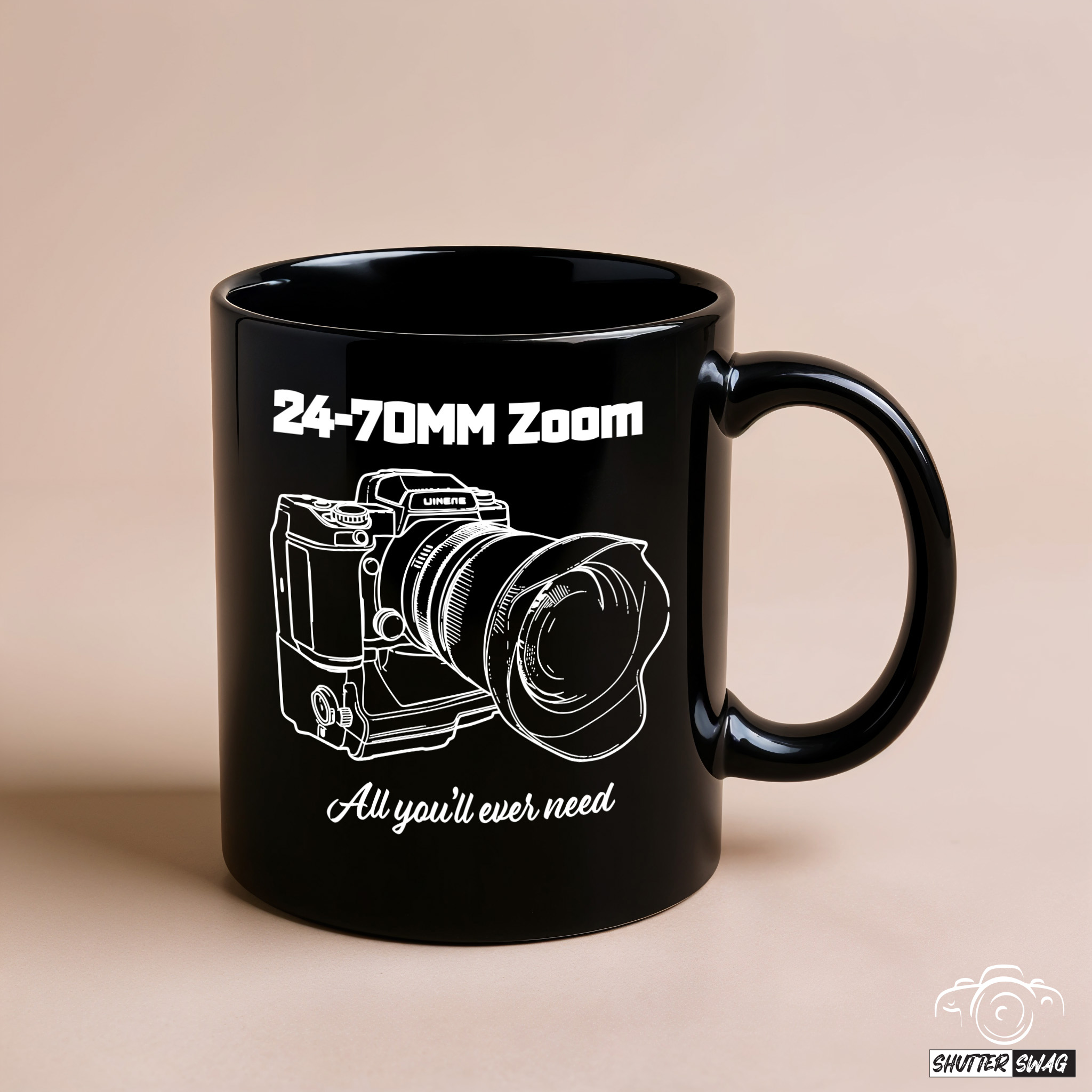 Shutter Swag Designs 24-70mm Zoom Camera Lens Photography Black Coffee Mug