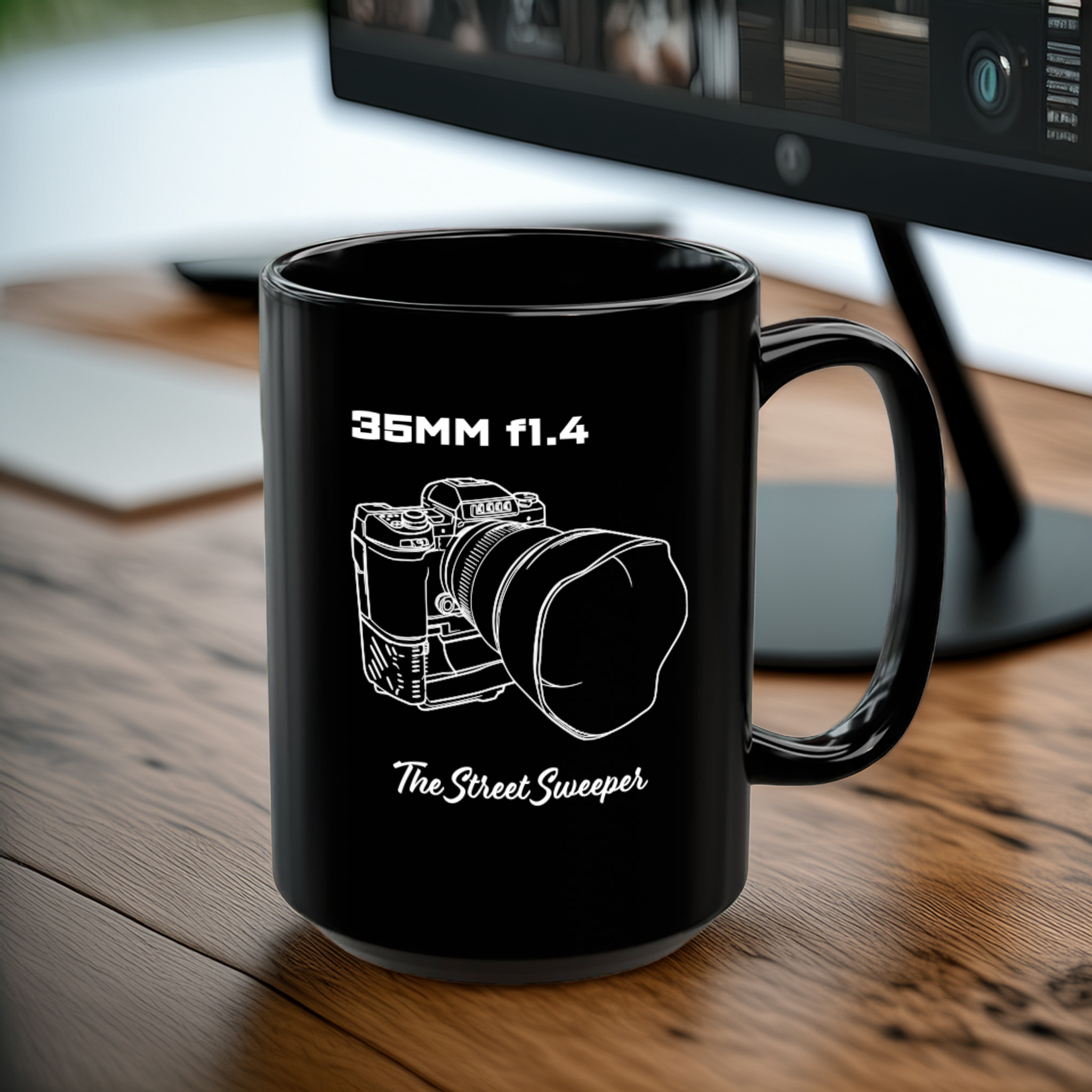 Shutter Swag Designs 35mm f1.4 Camera Lens Photography Black Coffee Mug