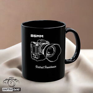 Shutter Swag Designs 85mm Camera Lens Photography Black Coffee Mug