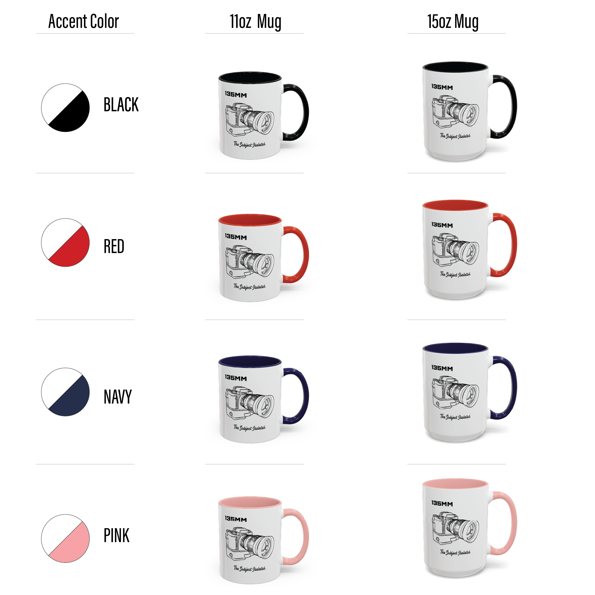 Shutter Swag Designs 135mm Camera Lens Accent Mug Options