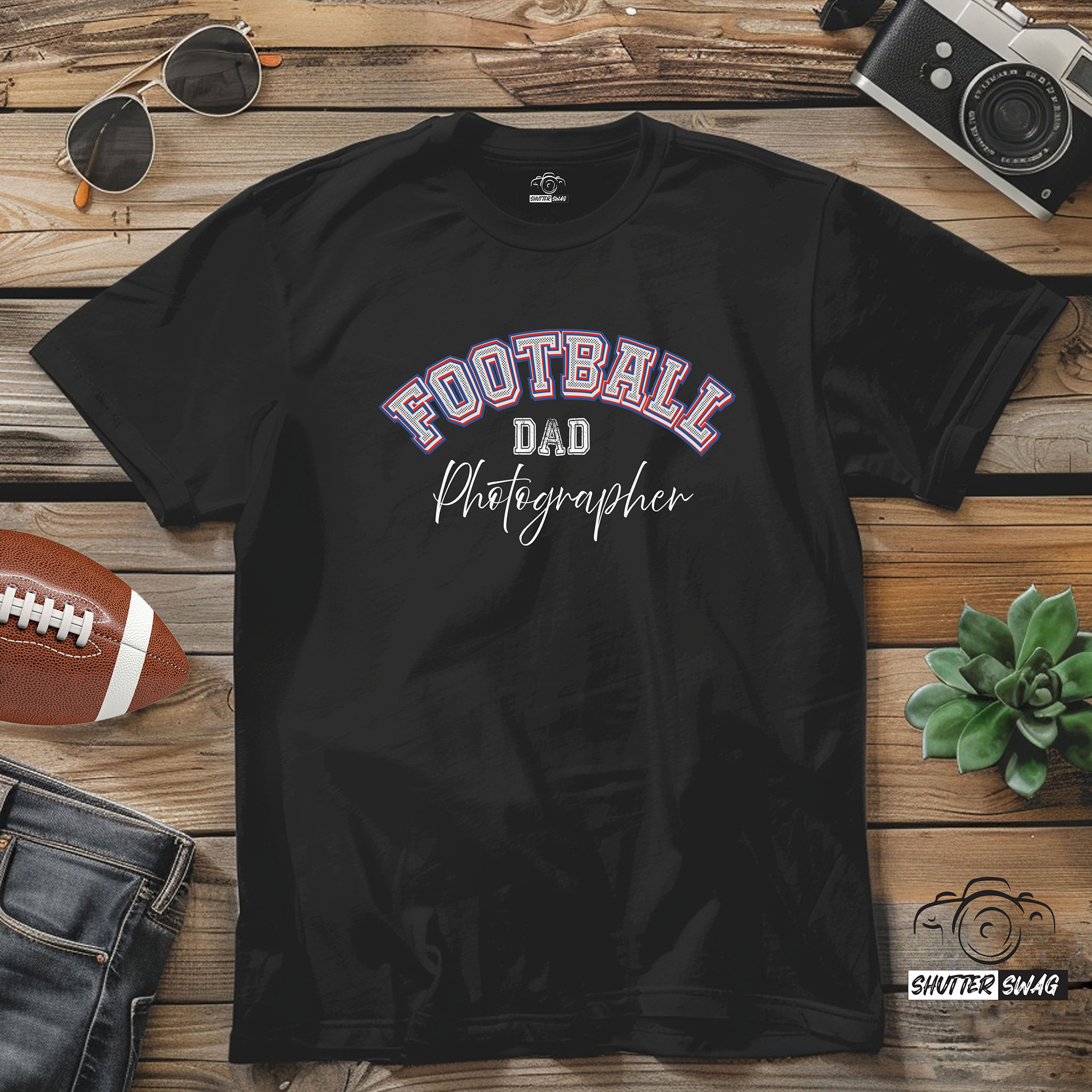 Shutter Swag Designs Football Dad Photographer Softstyle Cotton T-Shirt