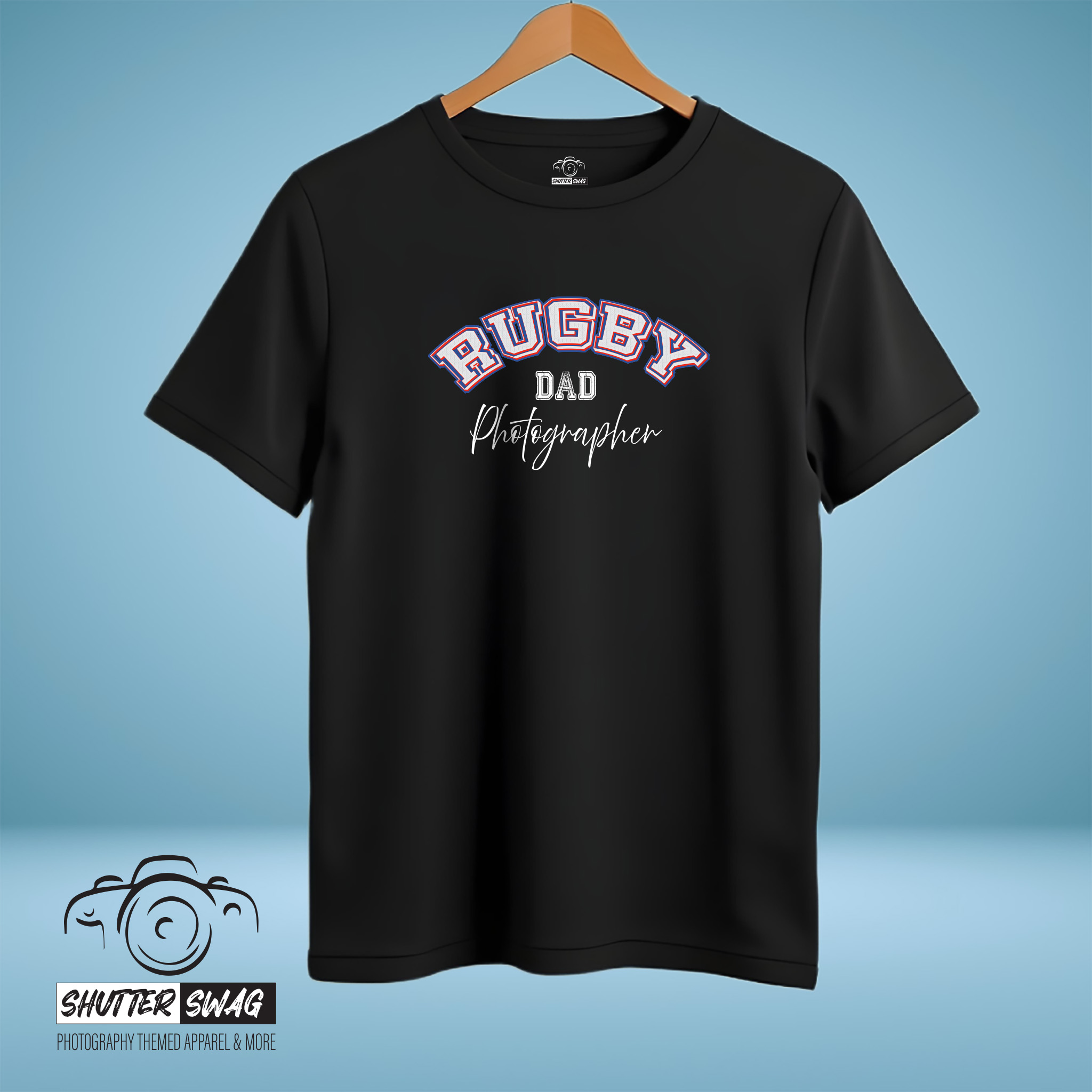 Shutter Swag Designs Rugby Dad Photographer Softstyle Cotton T-Shirt