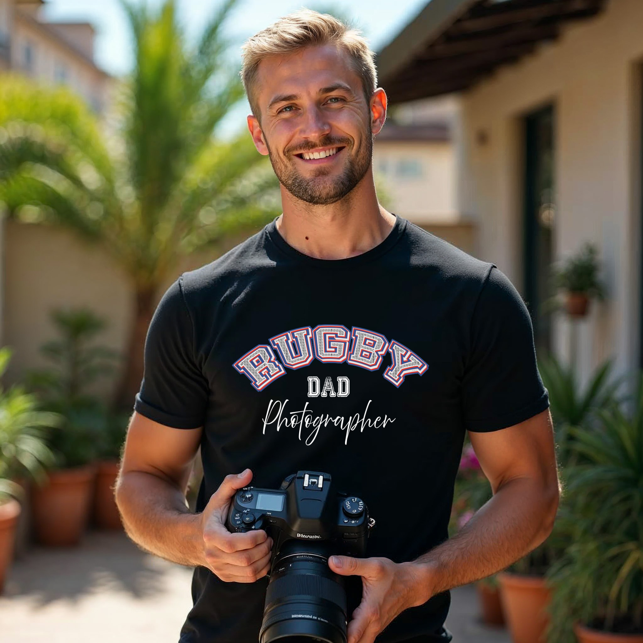 Shutter Swag Designs Rugby Dad Photographer Softstyle Cotton T-Shirt