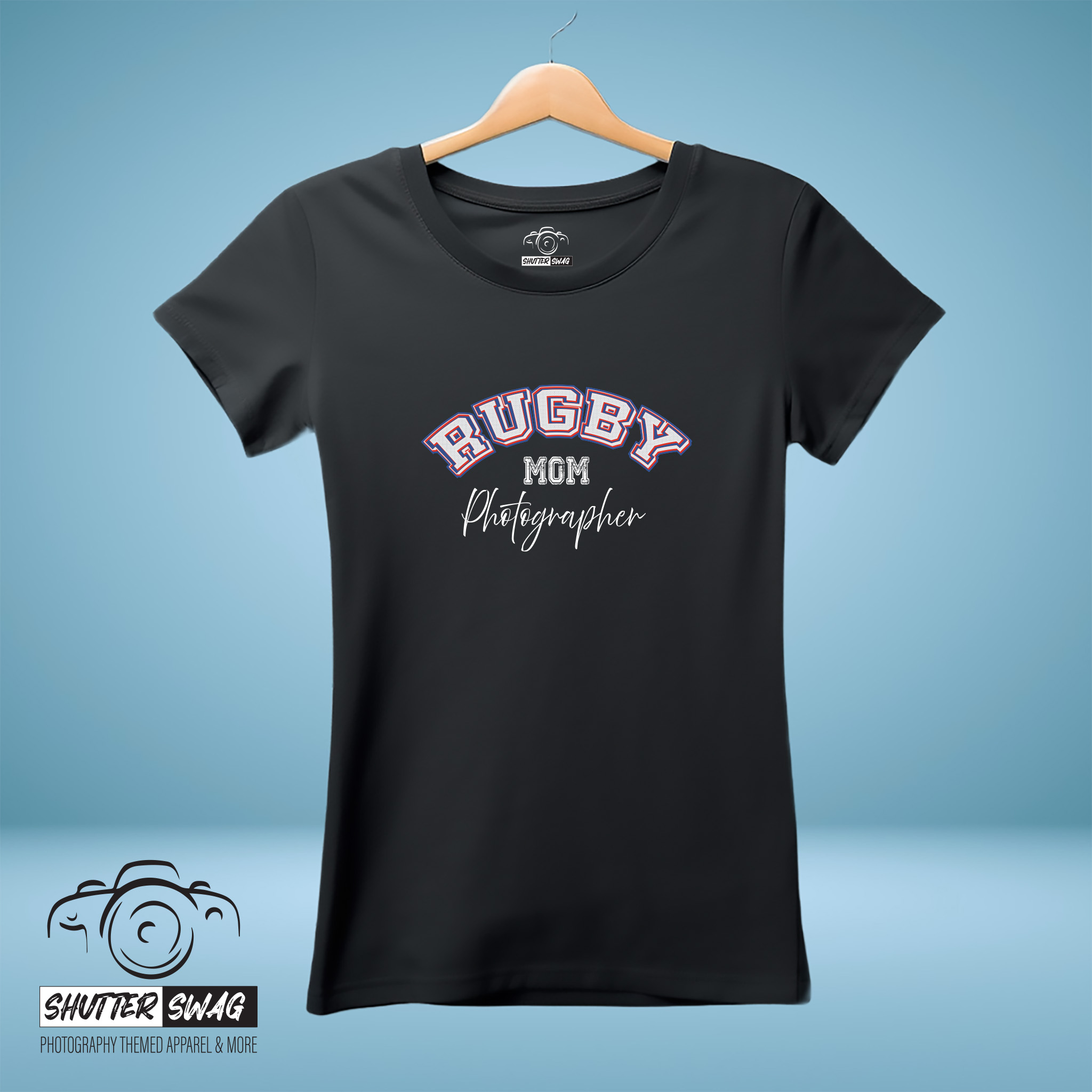 Shutter Swag Designs Rugby Mom Photographer Softstyle Cotton T-Shirt