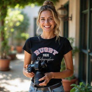 Shutter Swag Designs Rugby Mom Photographer Softstyle Cotton T-Shirt