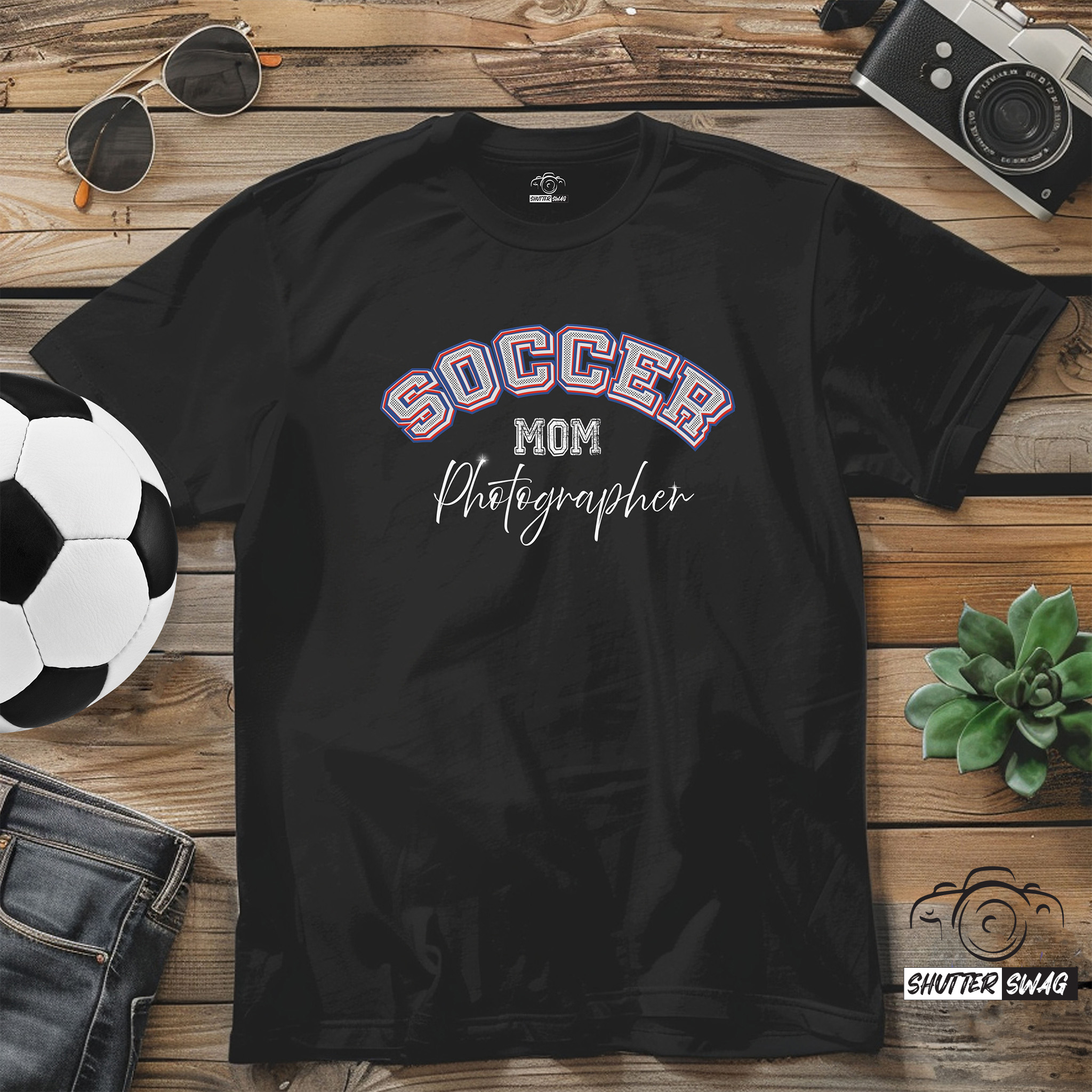 Shutter Swag Designs Soccer Mom Photographer Softstyle Cotton T-Shirt