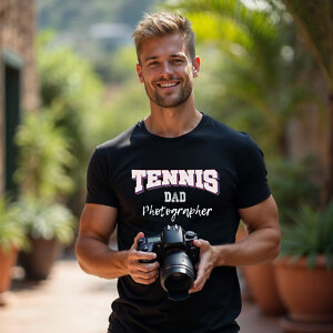 Shutter Swag Designs Tennis Dad Photographer Softstyle Cotton T-Shirt
