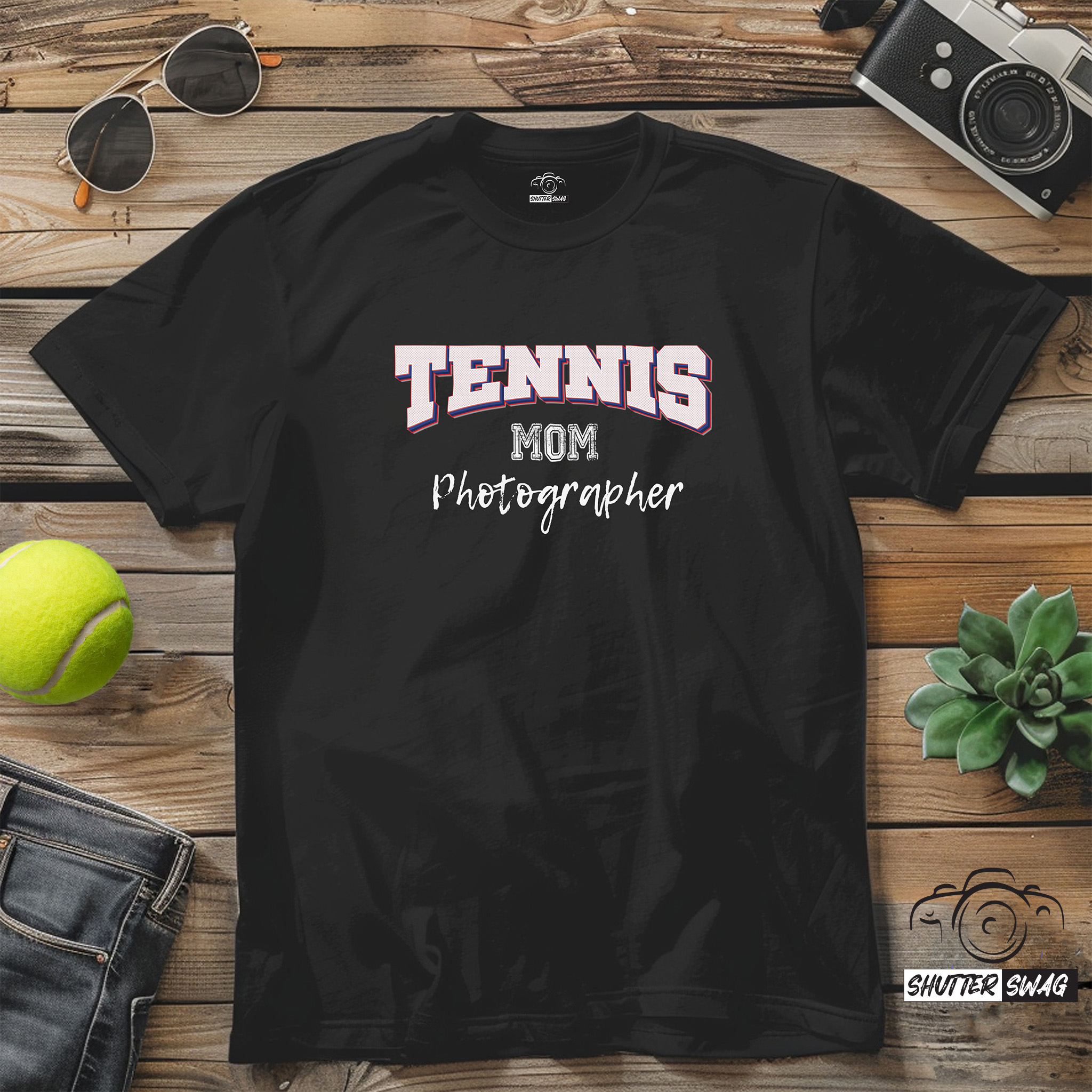Shutter Swag Designs Tennis Mom Photographer Softstyle Cotton T-Shirt