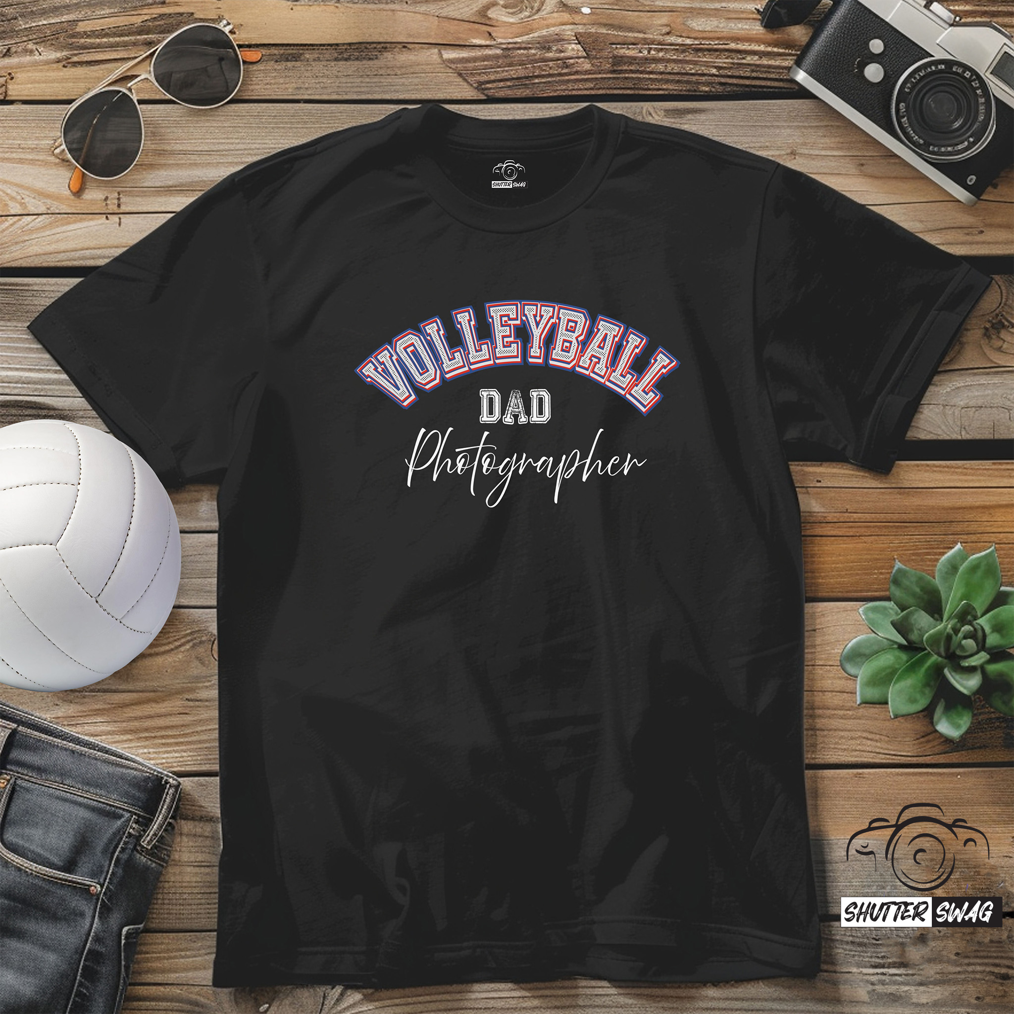 Shutter Swag Designs Volleyball Dad Photographer Softstyle Cotton T-Shirt