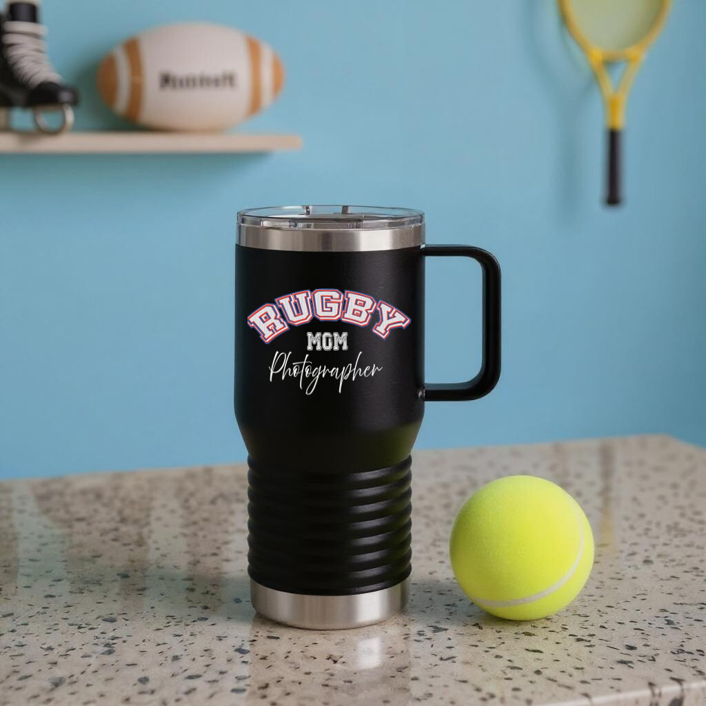 Shutter Swag Designs Rugby Mom Photographer 20oz Insulated Travel Mug
